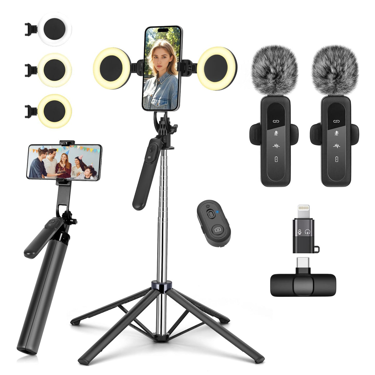 Vlogging Kit for iPhone Android Metal Selfie Stick Tripod - YUANRAN Official Imagery - 1