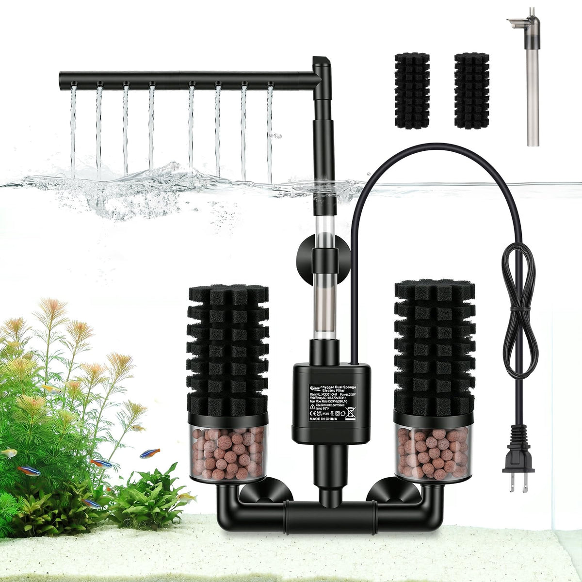 hygger Electric Aquarium Sponge Filter 3 5W Quiet Fish Tank - hygger Official Imagery - 1