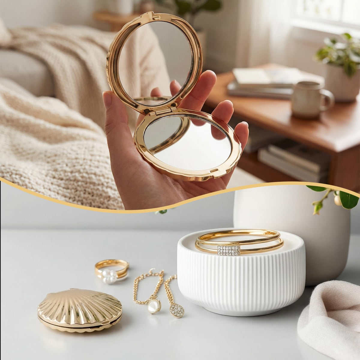 Novabright 8 Pcs 2 7 Inch Gold Sea Shell Compact Pocket - Novabright Official Imagery - 6