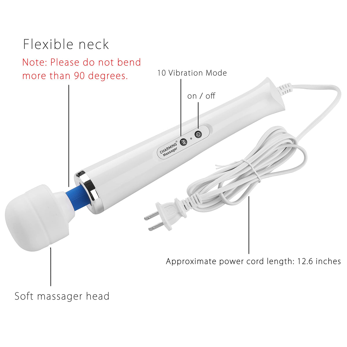 CHARMING 10 Speeds Wired Powerful Handheld Back Massager - CHARMING Official Imagery - 5
