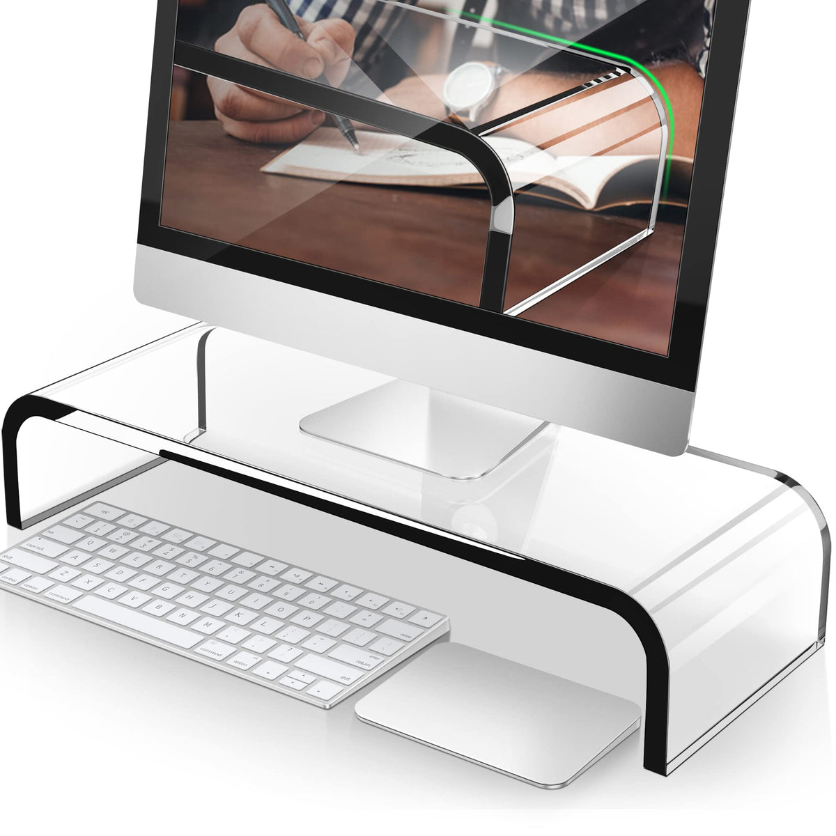 AboveTEK Acrylic Monitor Stand Premium Large Monitor Riser - AboveTEK Official Imagery - 2