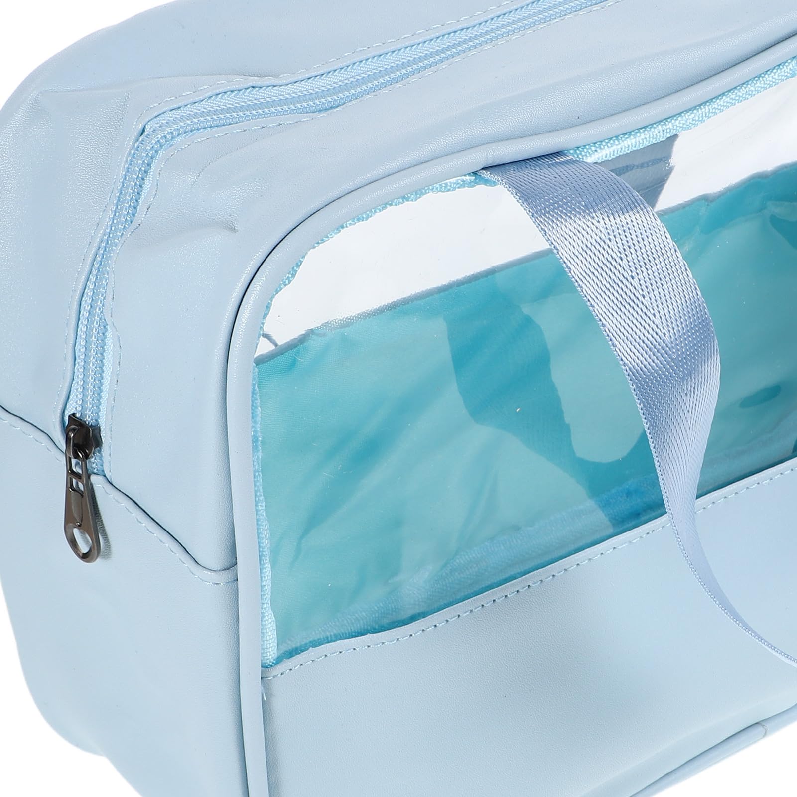 Healifty Large Capacity Waterproof Makeup Bag with Handle, Blue Large Multifunctional Travel Toiletry Organizer Pouch for Women, Portable Cosmetic Storage and Wash Bag for School and Travel