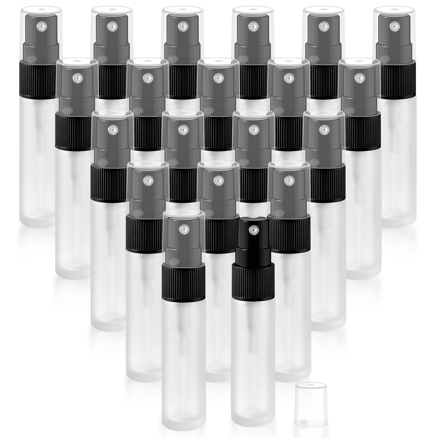 Mirrline 20 Pcs 10ml/0.34oz Frosted Glass Spray Bottle Travel Empty Fine Mist Glass Atomizer with Pump Sprayer & Cap for Fragrance Essential Oil Perfume - White