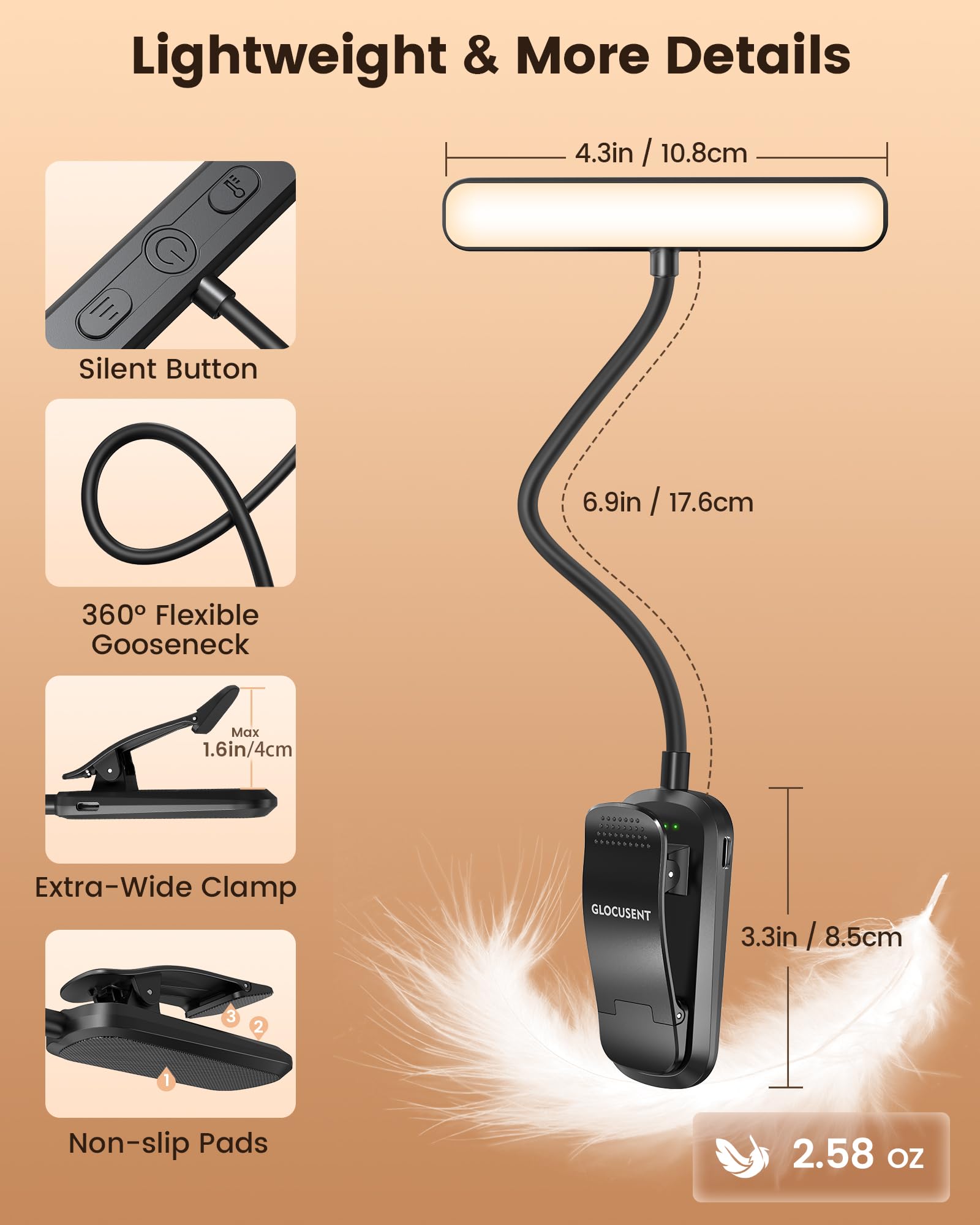 Glocusent 630nm Red Light Reading Light, 26 LED Zero Blue Light B by Glocusent - Angle View 6