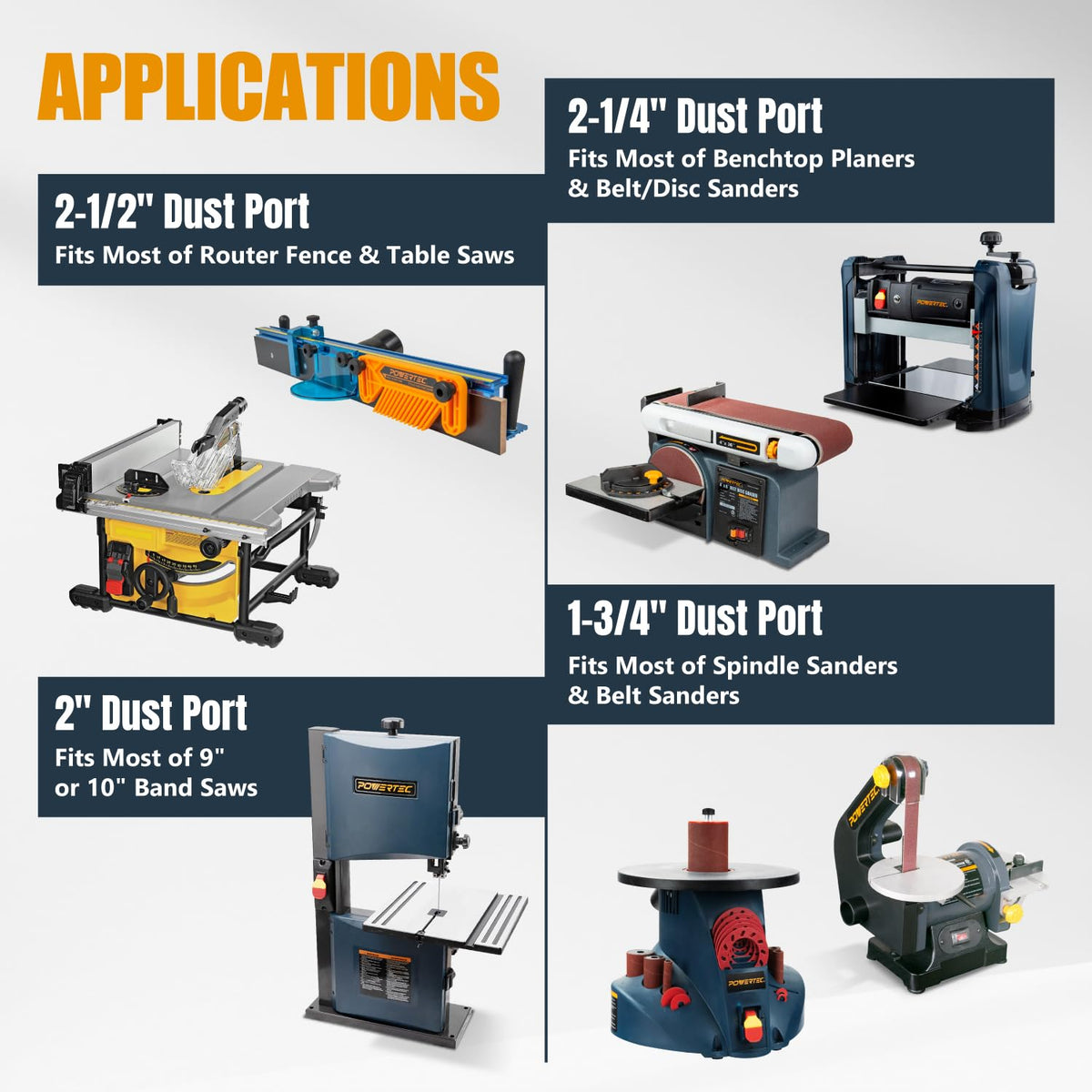 POWERTEC 70510 10 Ft Vacuum Hose Dust Collection Kit with 5 - POWERTEC Official Imagery - 8