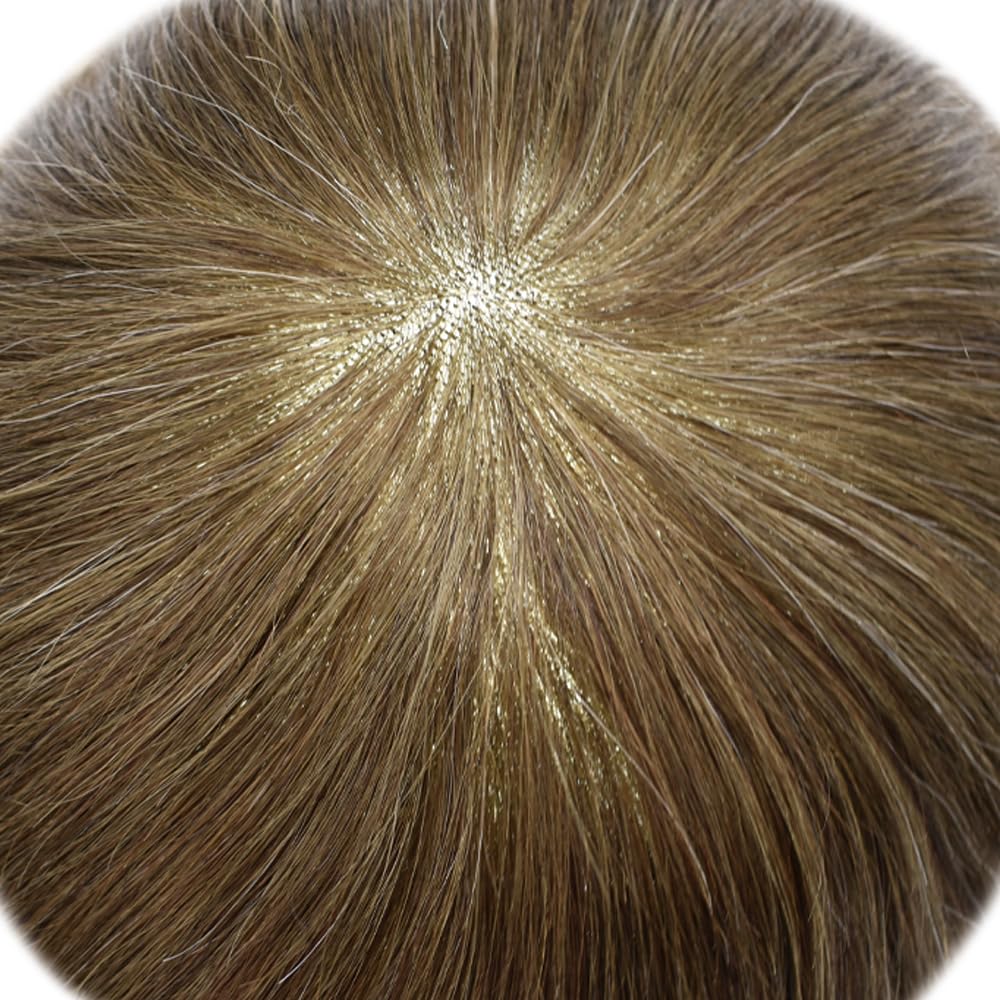 Curve Hair Mens Toupee Human Hair Piece Replacement System Monofilament Wig Hair Unit for Men Durable Poly Coated Mens Hairpiece (#520 Light-Med Brown+20% Gray, 8"X10")