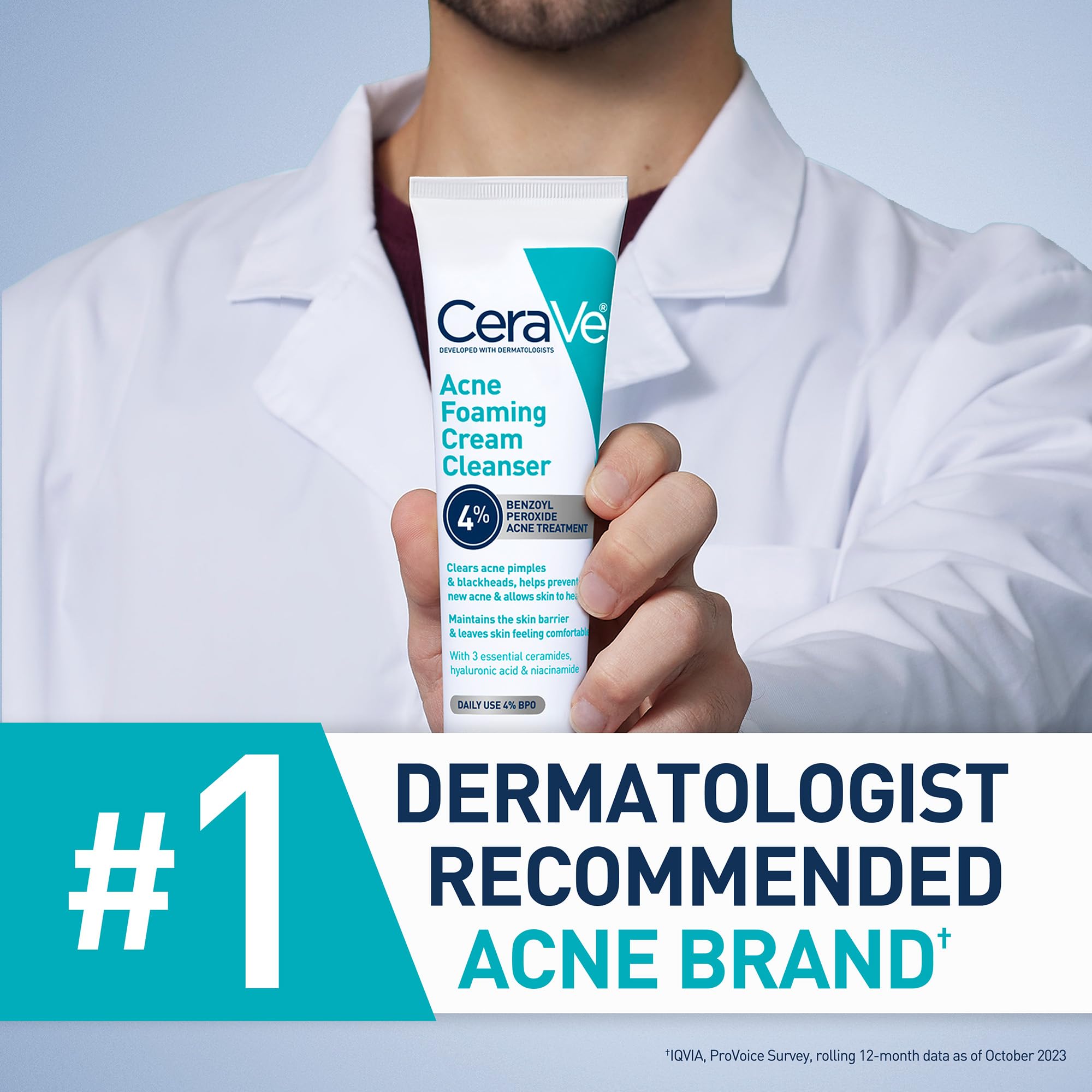 CeraVe Foaming Acne Cream Cleanser, Face Wash with 4% Benzoyl Peroxide - CeraVe Official Product View 6