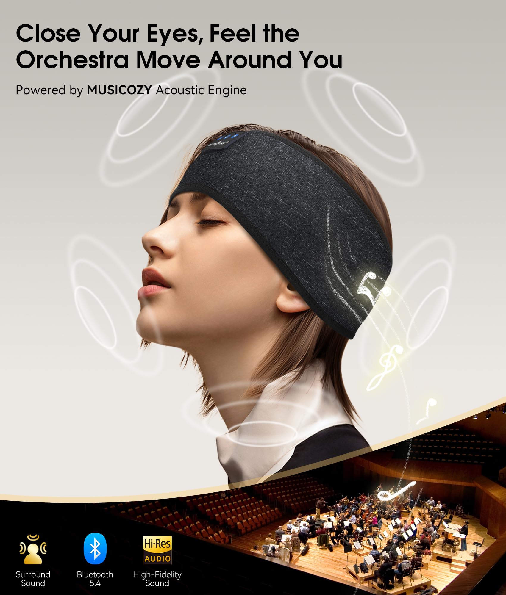 MUSICOZY Bluetooth 5.4 Sleep Headphones Headband Sports Wireless by MUSICOZY - Angle View 4