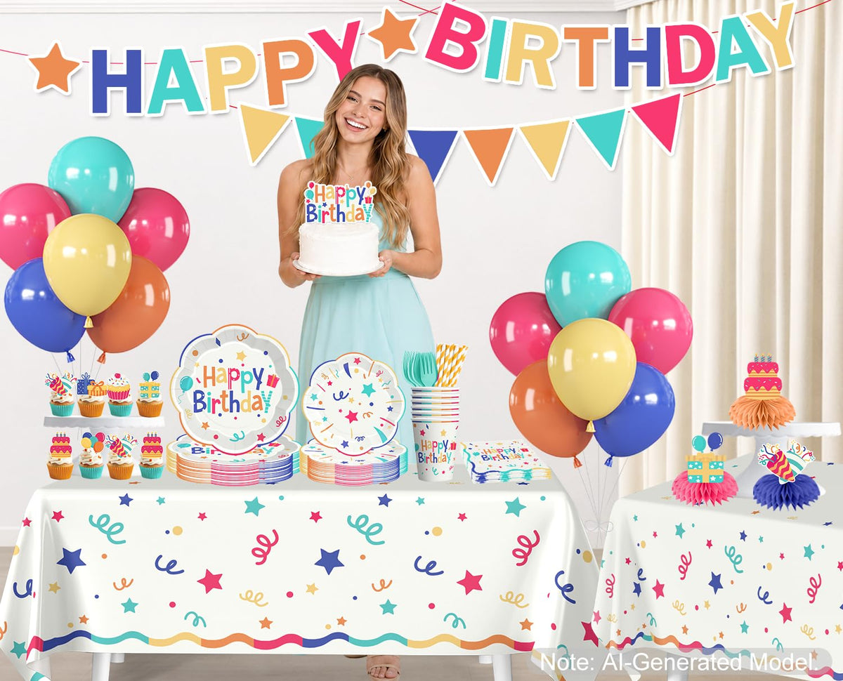 Xynic 197pcs Colorful Birthday Decorations Serves 25 - Xynic Official Imagery - 4