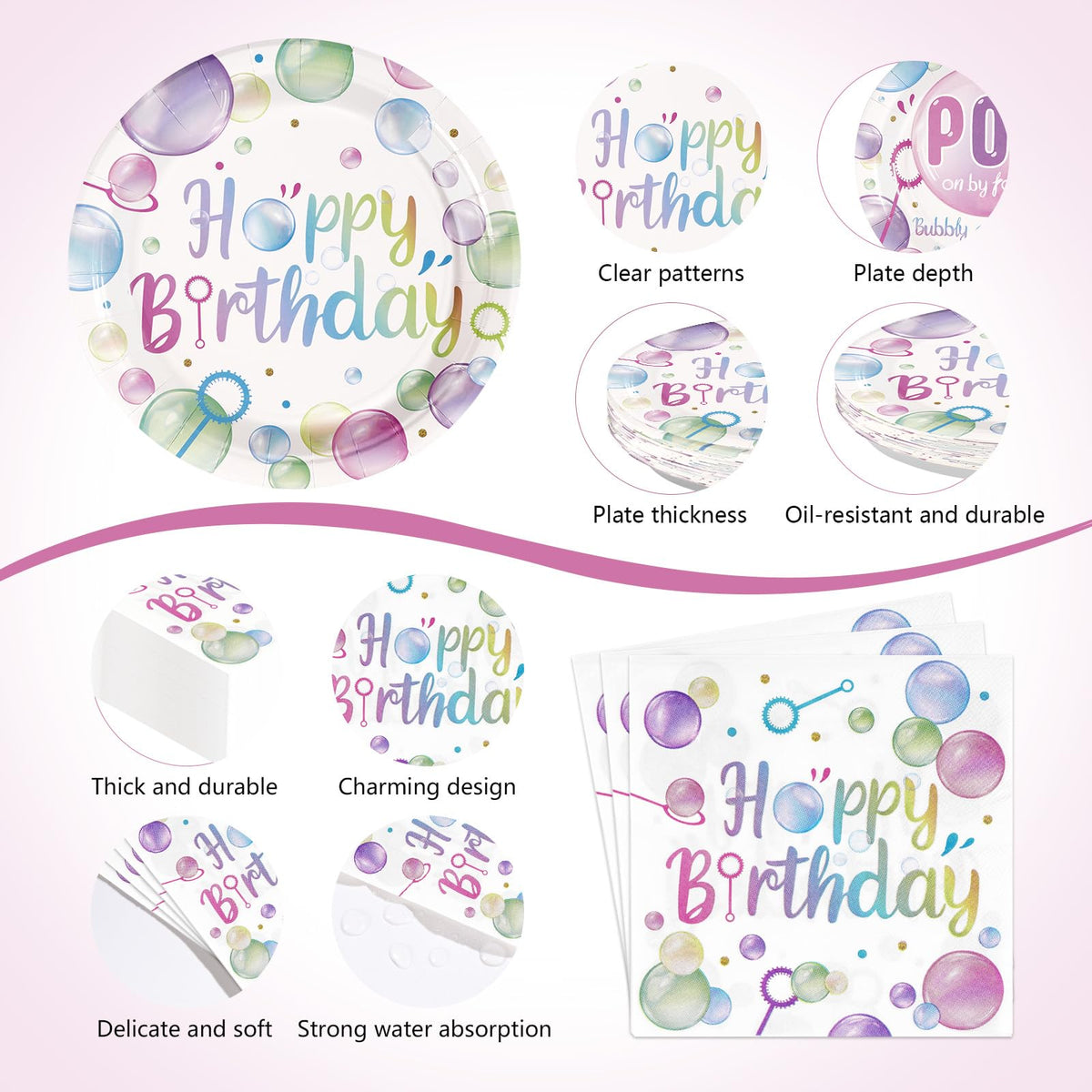170 Pcs Bubble Birthday Party Decorations Serves 24 - Greencian Official Imagery - 5