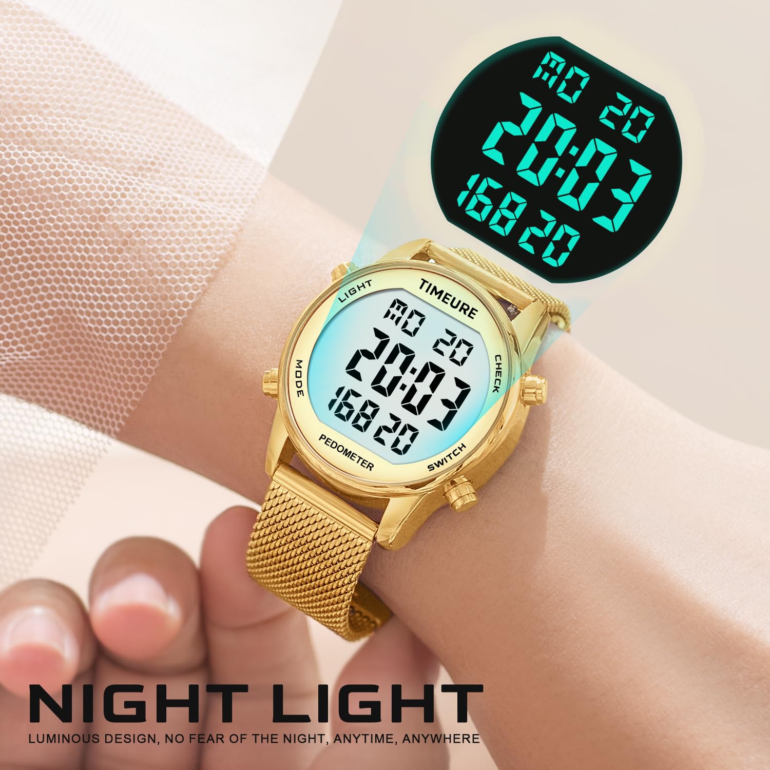 TIMEURE Pedometer Watch Women | Step Counter, No App Needed