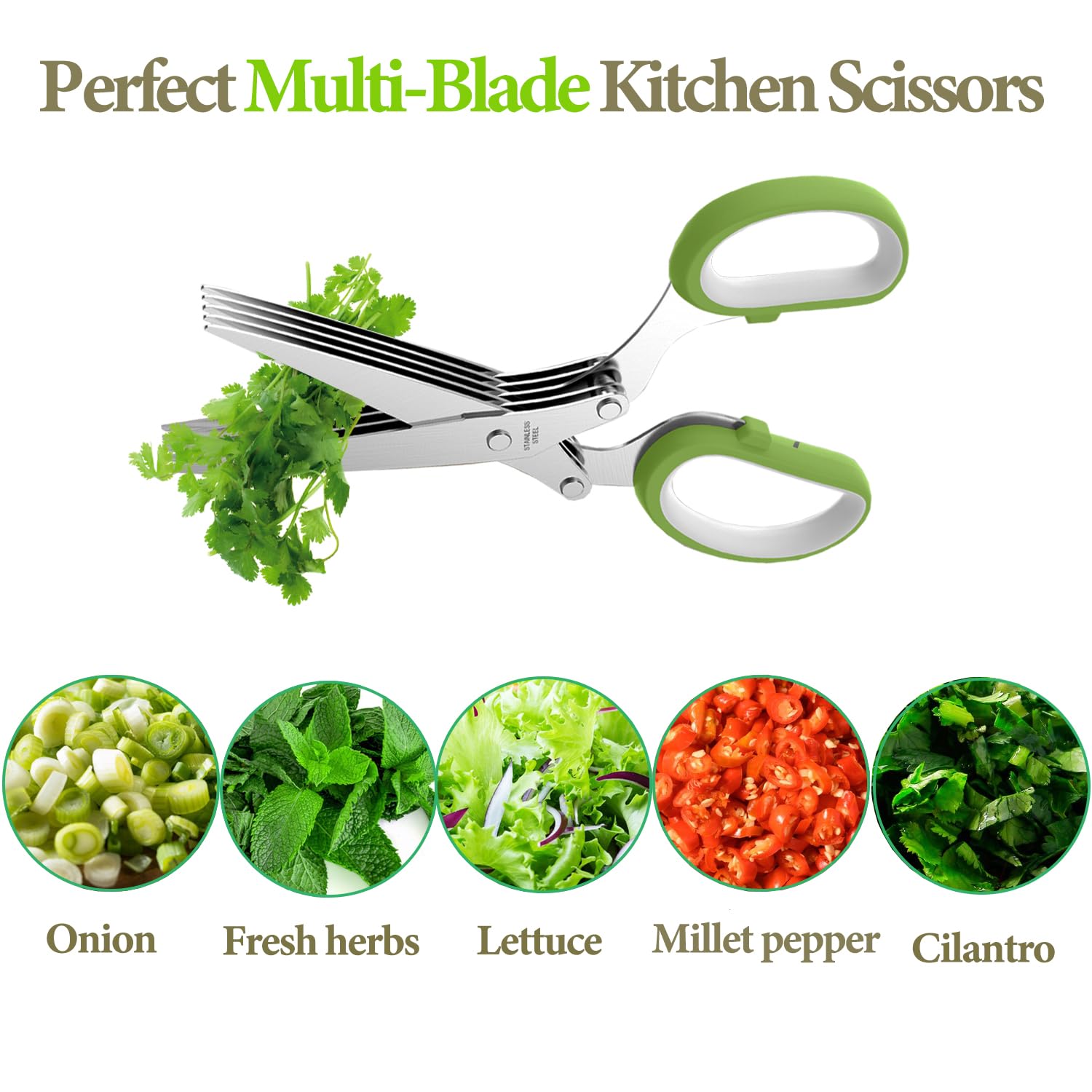 JOFUYU 2026 Upgraded Herb Scissors, 5-Blade Kitchen Herb Shears - JOFUYU Official Product View 3