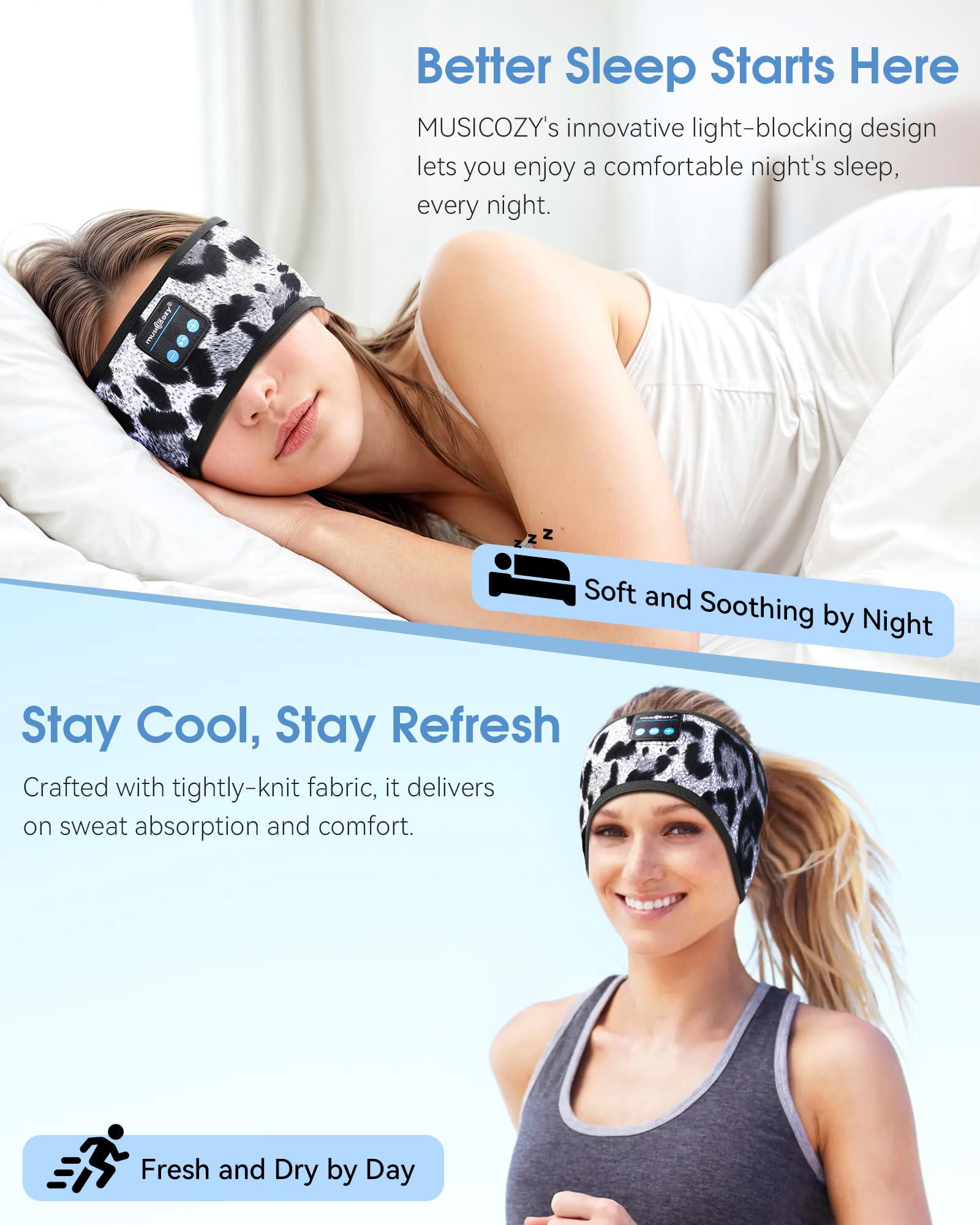 MUSICOZY Sleep Headphones Bluetooth Headband Headphones for Side Sleepers - MUSICOZY Official Product View 2