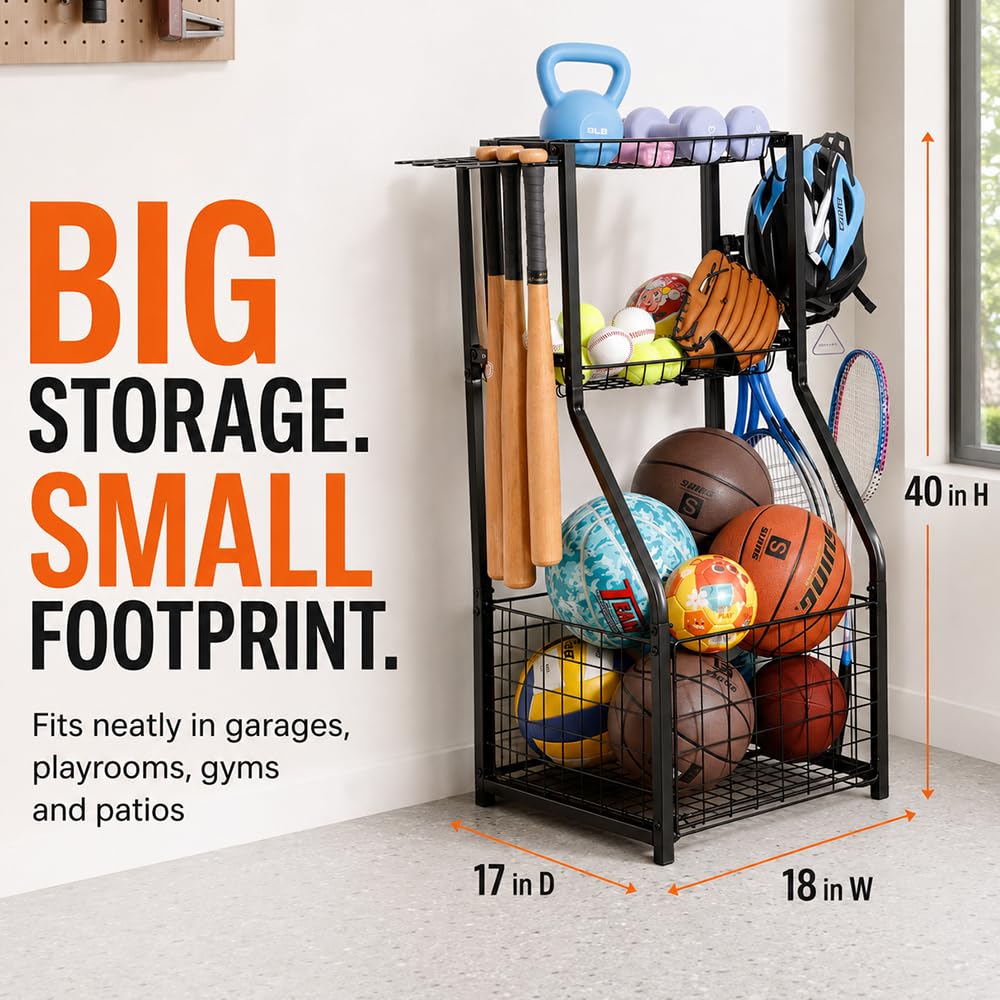 YueTong Garage Sports Organizer with Ball Rack Bat Holder - YueTong Official Imagery - 4