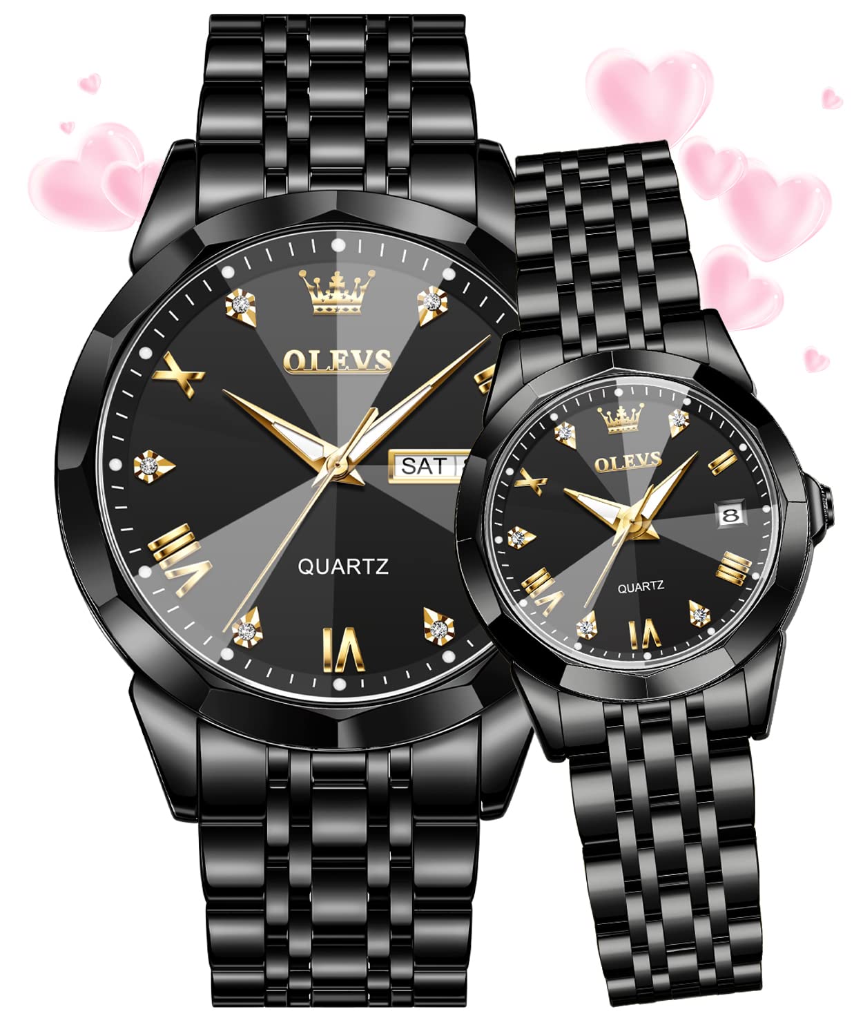 OLEVS Couple Watch His and Her Set Watches Business Analog - Product Imagery