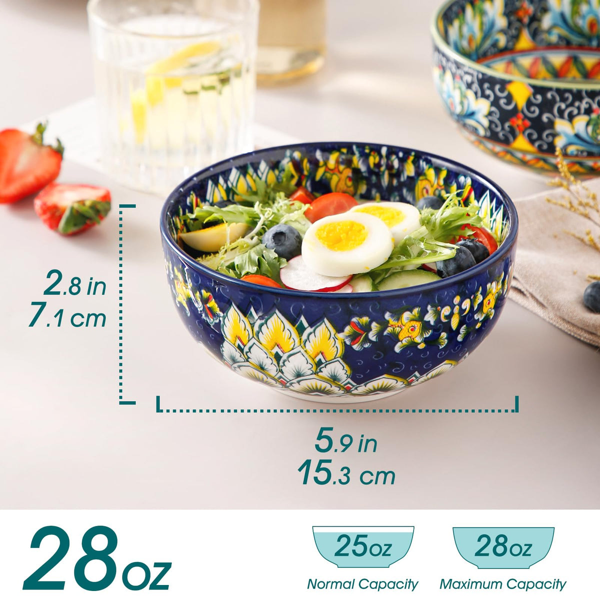 vancasso SIMI 28 oz Cereal Bowls Set of 6 Bohemian Ceramic - vancasso Official Imagery - 4