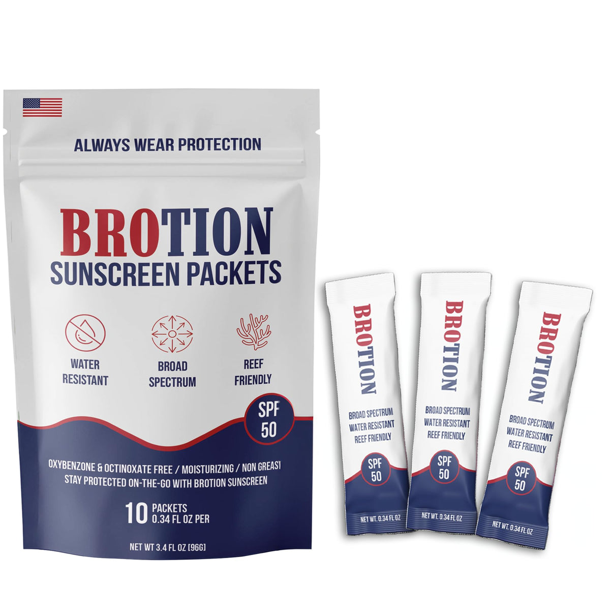 Broad Spectrum SPF 50 Travel Size Sunscreen Packets Water - BROTION Official Imagery - 2
