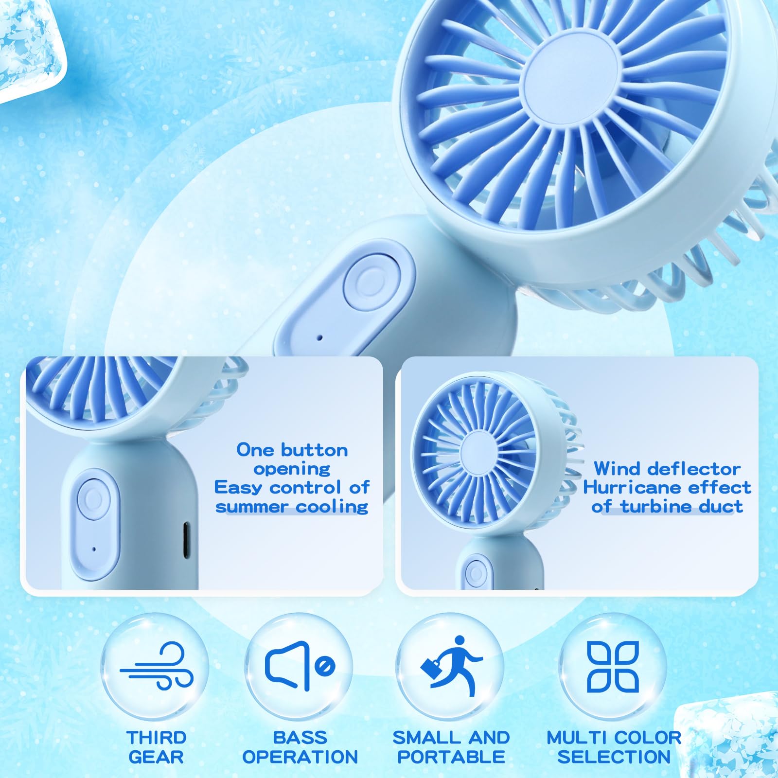 Rossesay 1 Pcs Mini Portable Fan 3 Speed Rechargeable, Blue - View 5