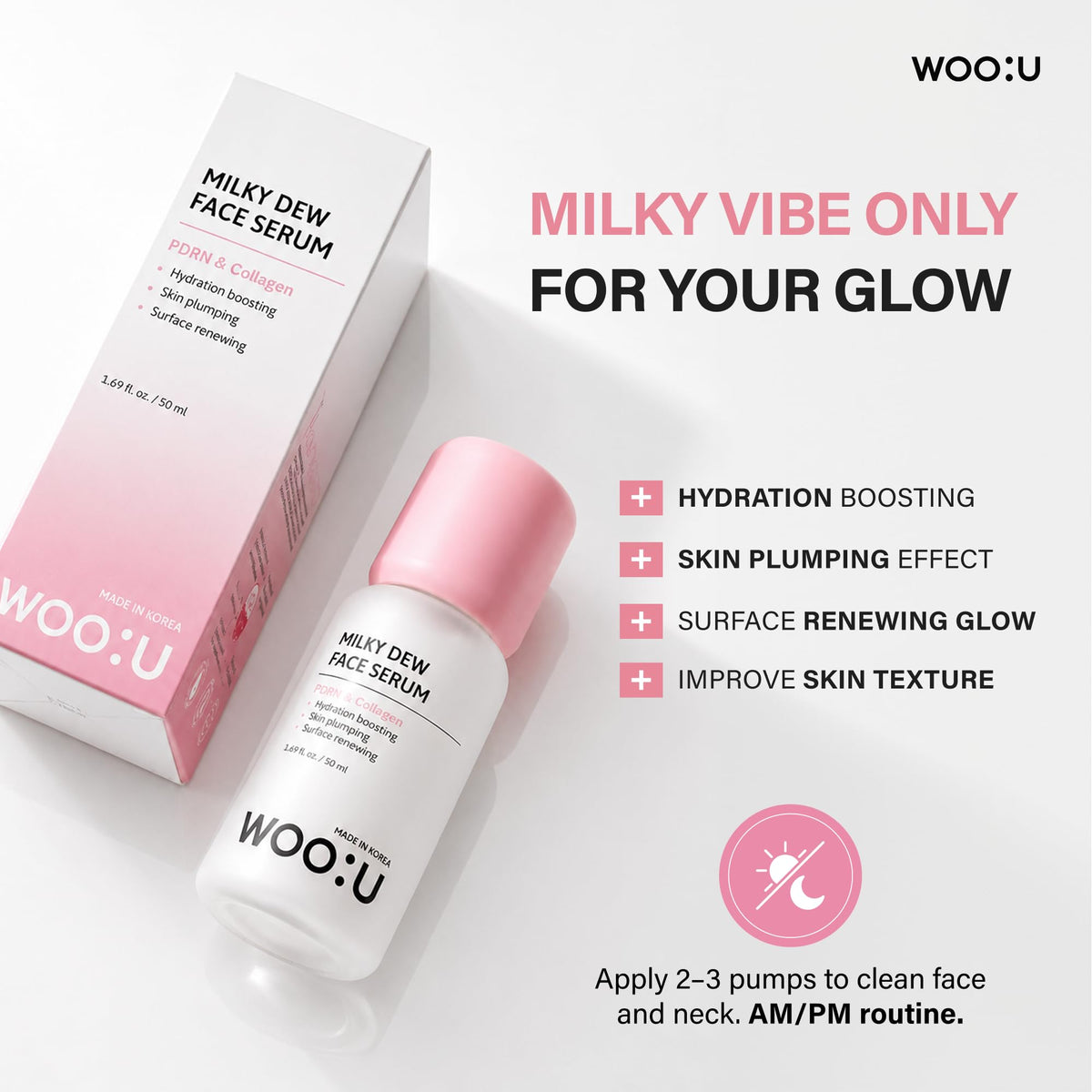 WOO U Korean Skin Care PDRN Collagen Milky Serum Glass Dewy - WOO:U Official Imagery - 3