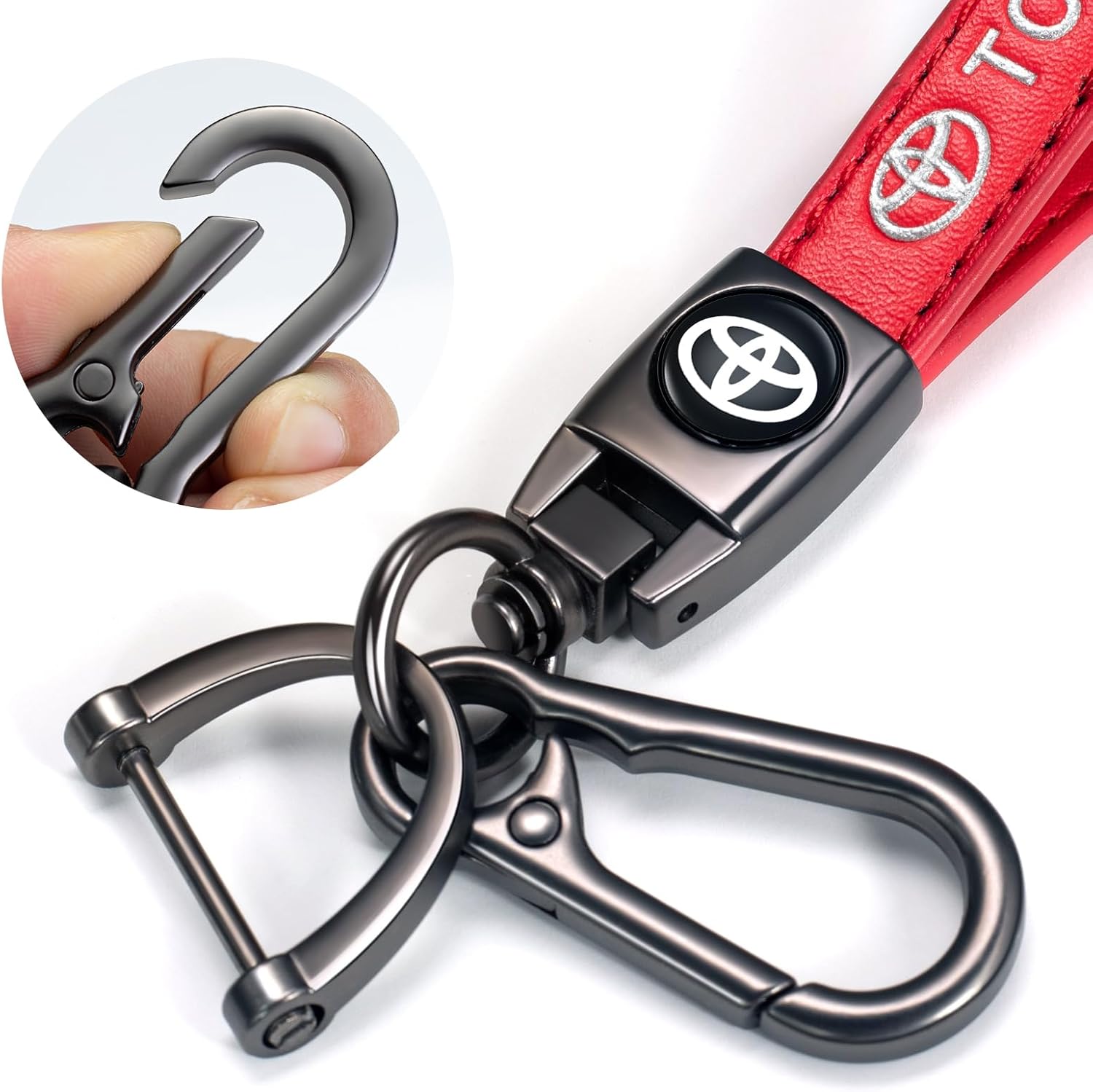Black TACOMA genuine leather car keychain with metal key ring, stylish accessory for men and women.