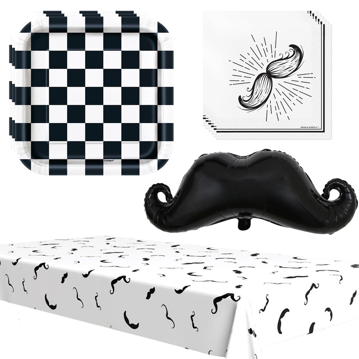 Mustache Party Supplies Set 7 Dessert Plates Napkins Table - HOME & HOOPLA Official Imagery - 1