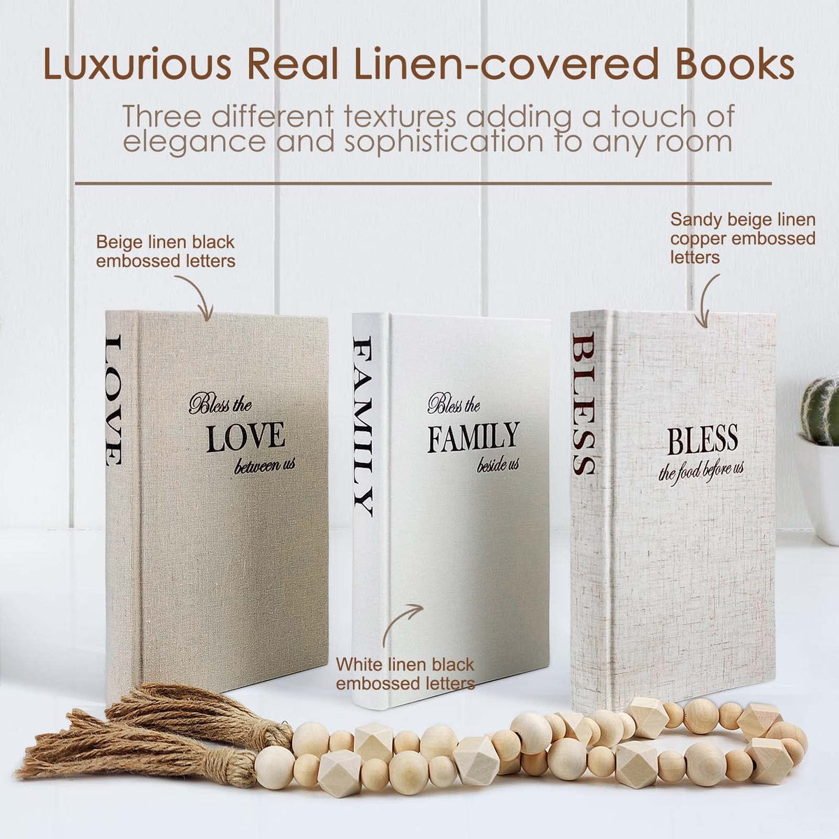 Linen Covered Decor Books 3 Pieces Decorative Books for Home - tinctor Official Imagery - 4