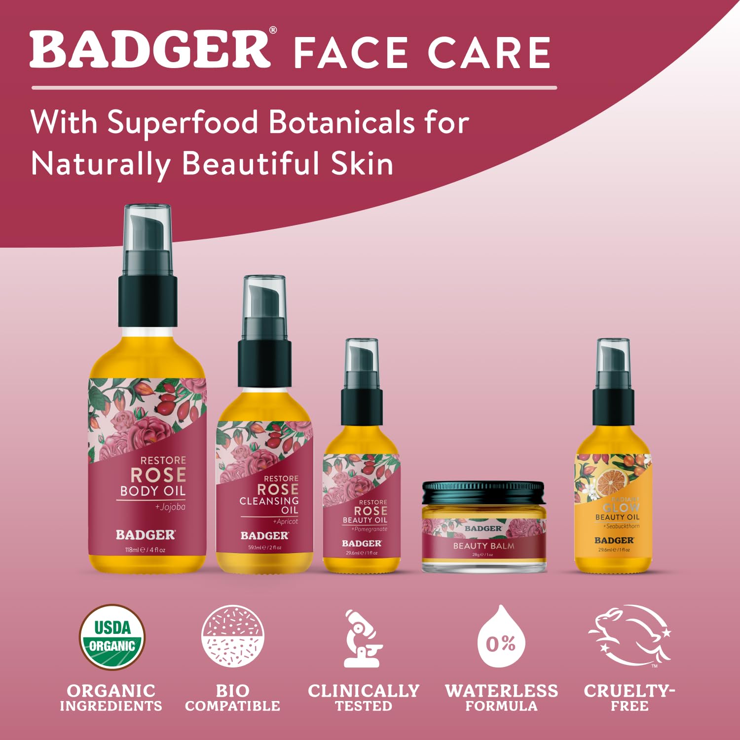 Badger Organic Rose Face Oil, Calming & Hydrating, 1 fl oz Glass Bottle - Badger Official Product View 4