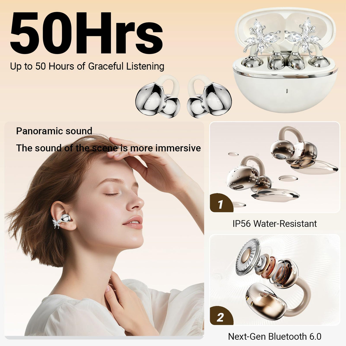 Jewelry Inspired Clip On Earbuds with Detachable Sparkle - miyonsin Official Imagery - 5