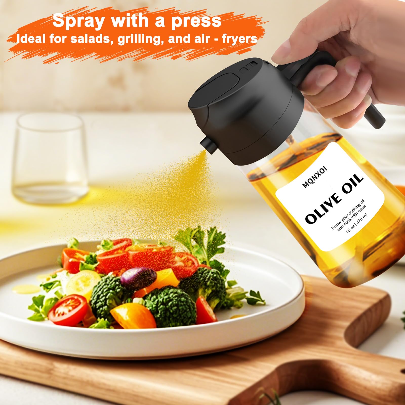 mqnxoi 2 in 1 Glass Oil Sprayer & Dispenser,16oz/470ml Olive Cooking, - View 7