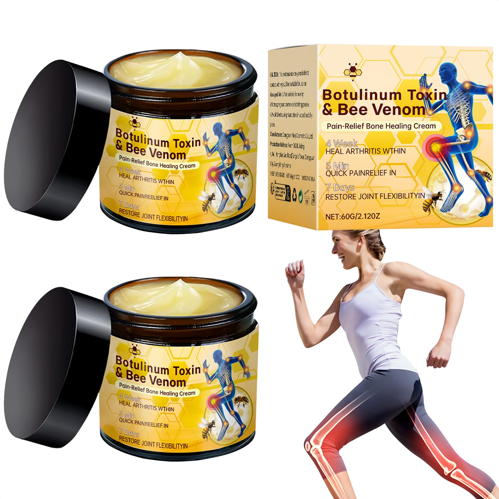 Rubeonly Bee Venom Joint Gel Cream 2-pack for back, knee, and neck relief, showing the moisturizing gel in a tube.