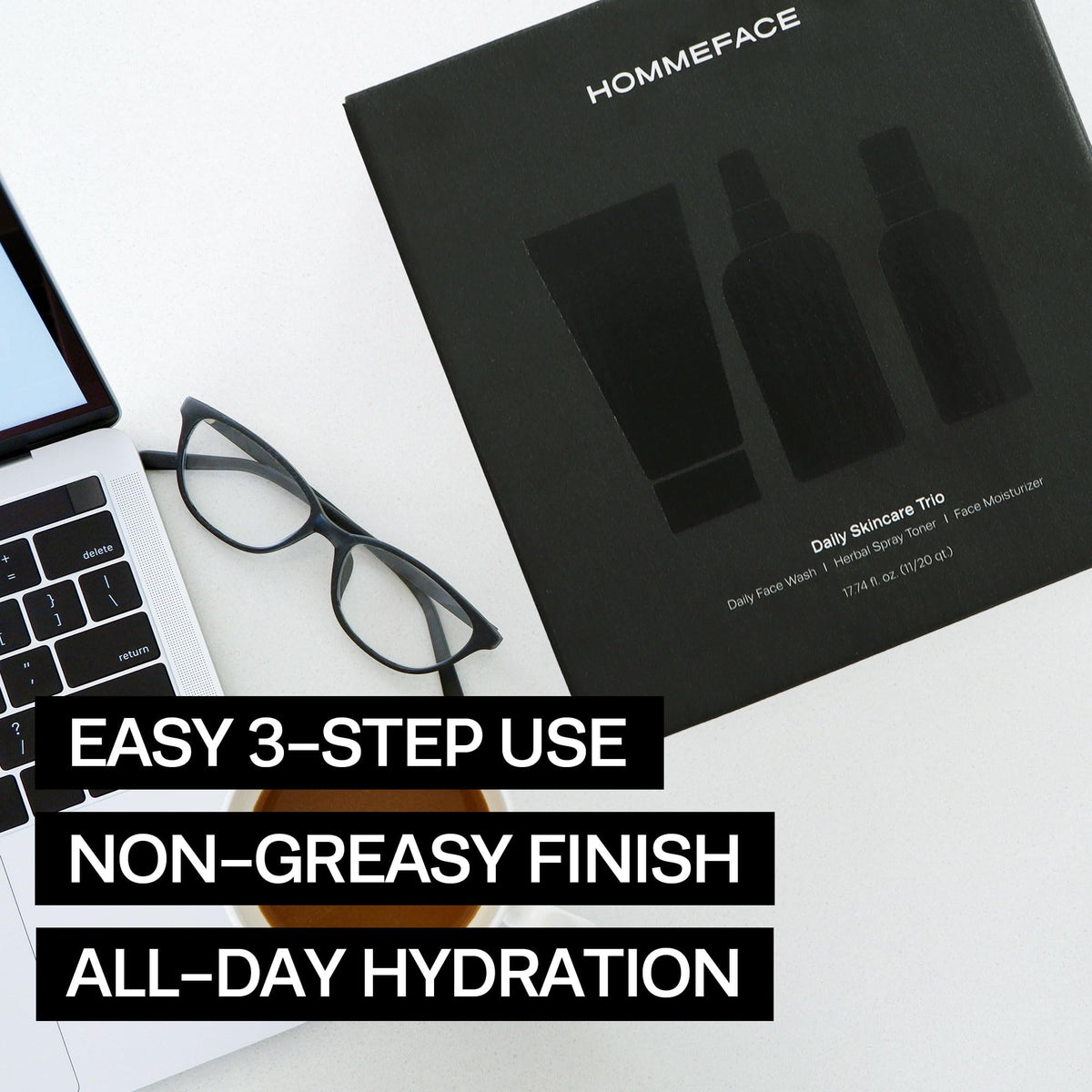 Men s Daily Trio 3 Step Daily Skincare Routine Set 3ct - HommeFace Official Product Imagery - 3