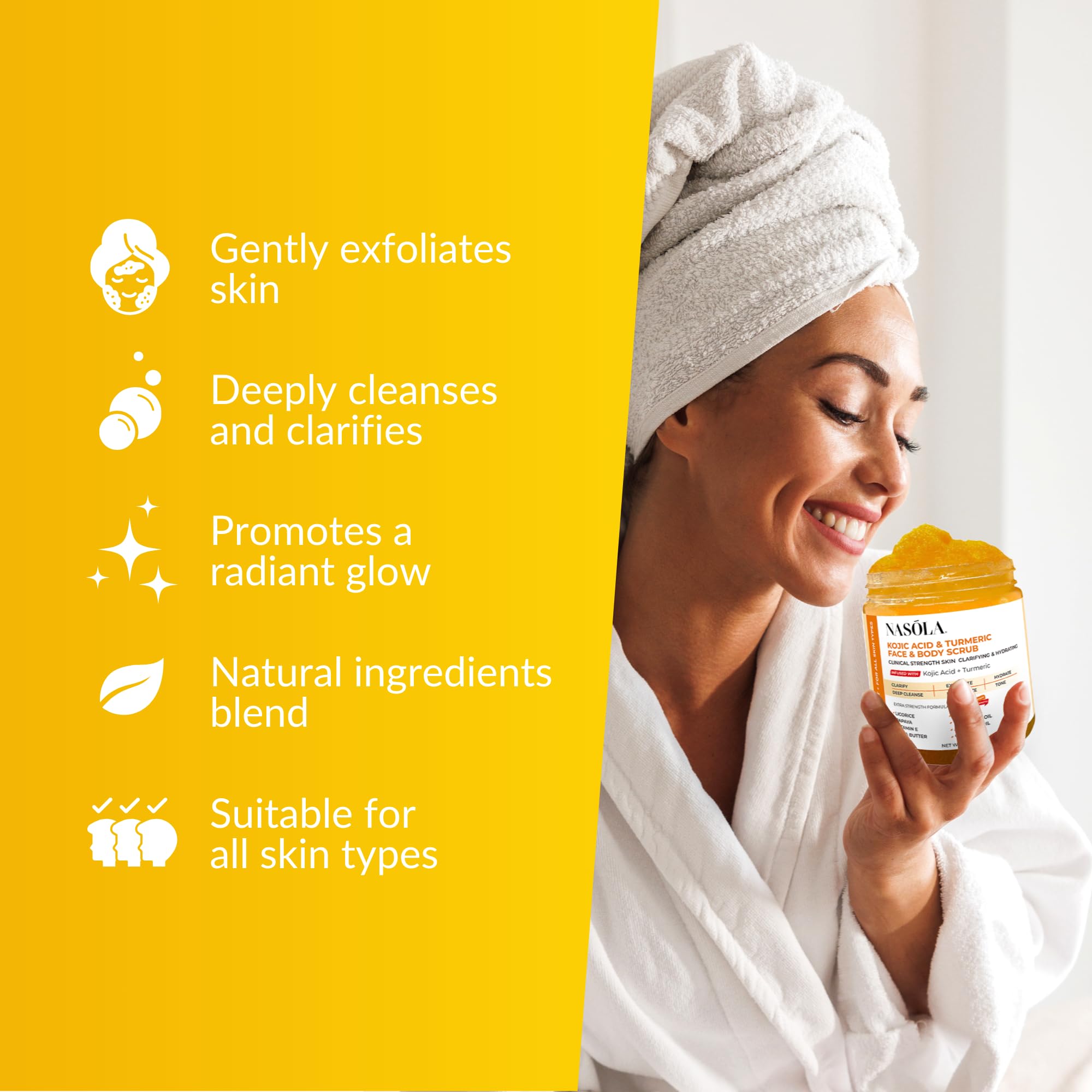 Nasola Kojic Acid Turmeric Face and Body Scrub - Moisturizing & Exfoliating - Nasola Official Product View 3