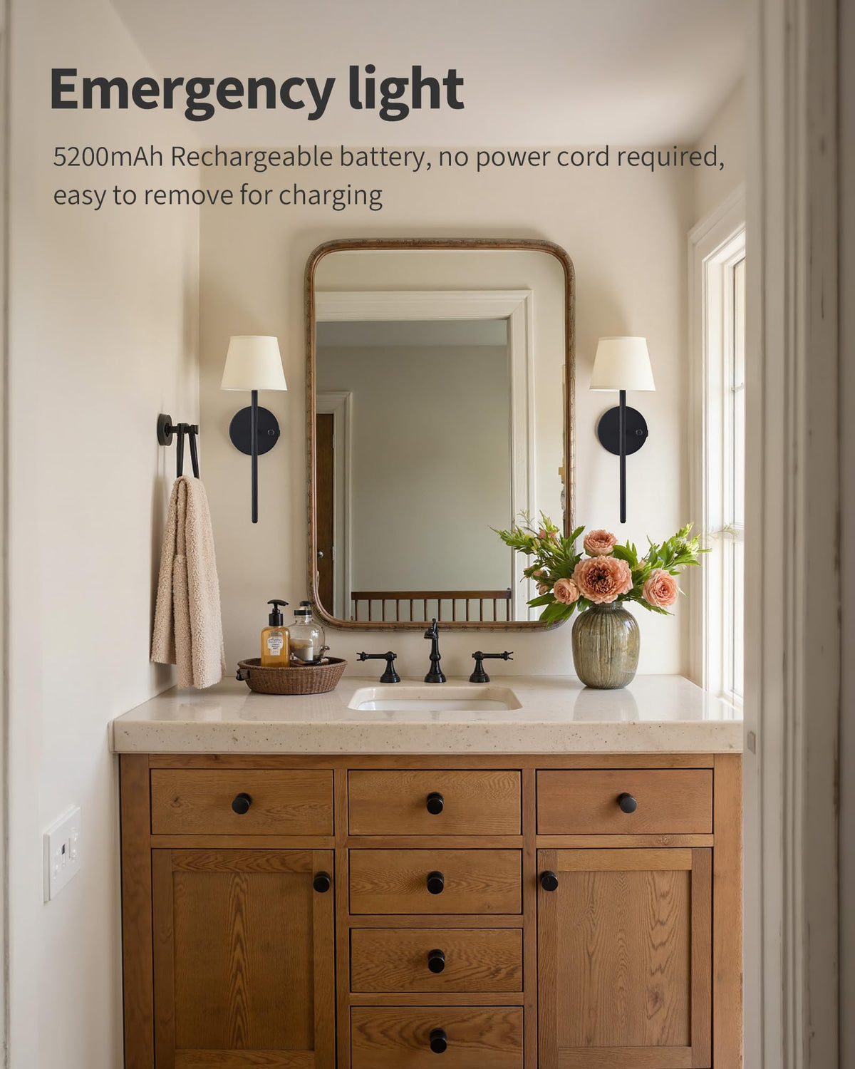 Battery Operated Wall Sconce Set of 2 Black Rechargeable - NEWSEE Official Imagery - 4