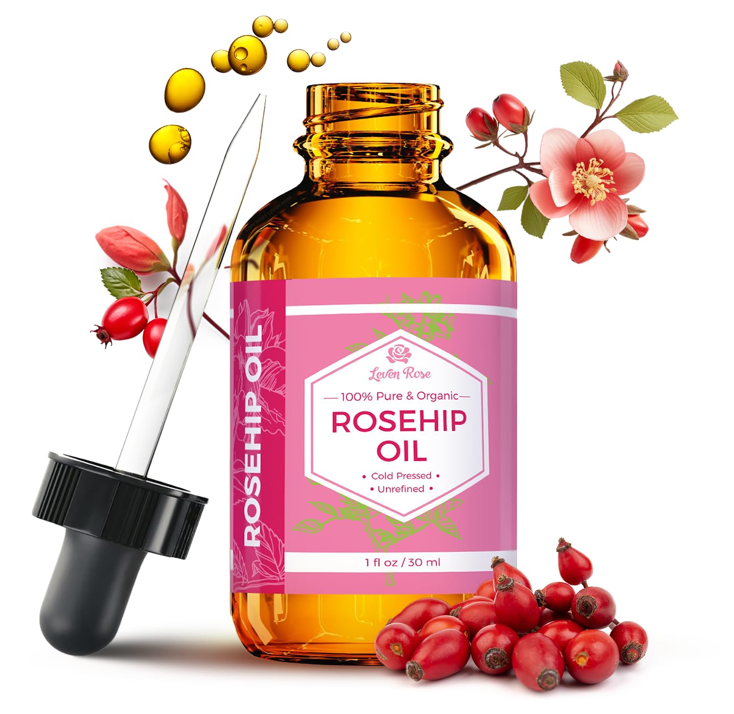 Leven Rose Organic Rosehip Seed Oil, Cold Pressed Rose Hip Oil for Face - Leven Rose Official Product View 10