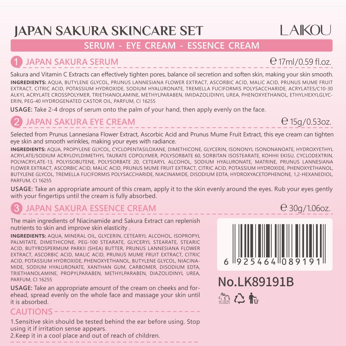 LAIKOU Skin Care Set JAPAN SAKURA Beauty Gift Sets Skin Care Kit - LAIKOU