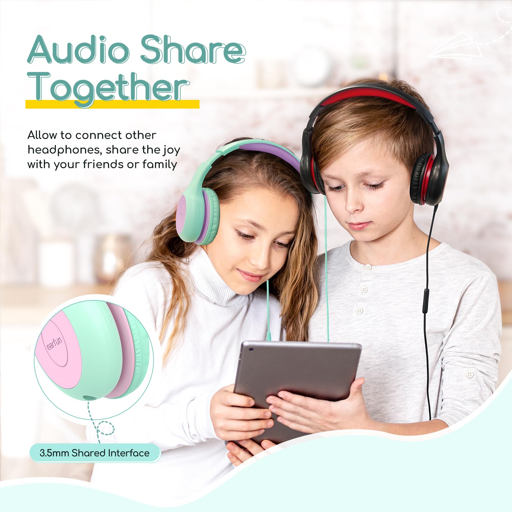 EarFun K1 Kids Headphones Wired with Mic, Volume Limit Headphones - EarFun Official Product View 7