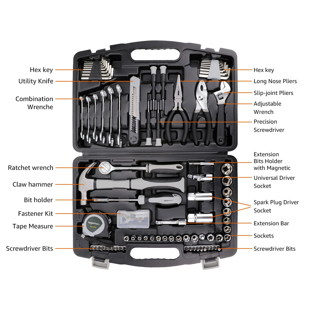 Amazon Basics 131 Piece General Household Hand Tool Set with - Amazon Basics Official Imagery - 3