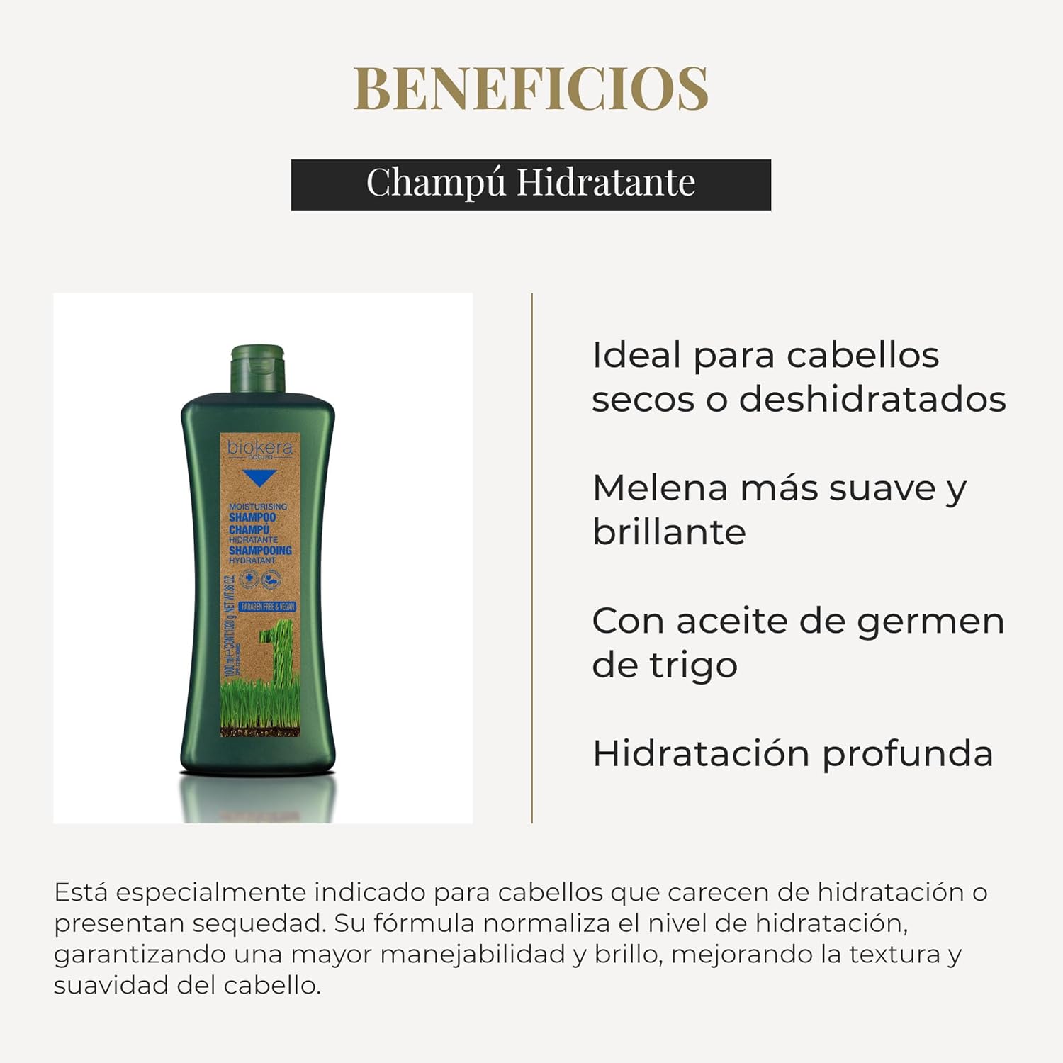 Salerm Biokera Natura Moisturising Shampoo bottle, 36 ounces, with natural ingredients and gentle cleansing for healthy hair.