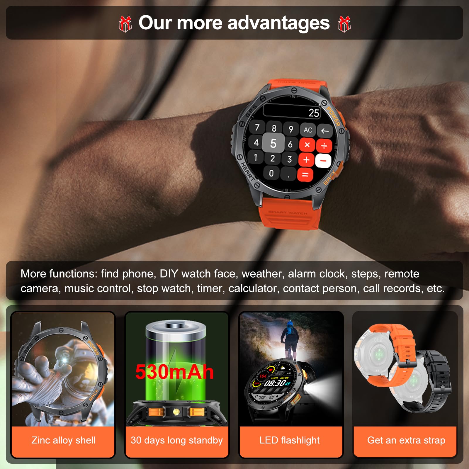 Tiwain Military Smart Watch for Men, Built-in GPS, 30-day standby, 1.4 - View 6