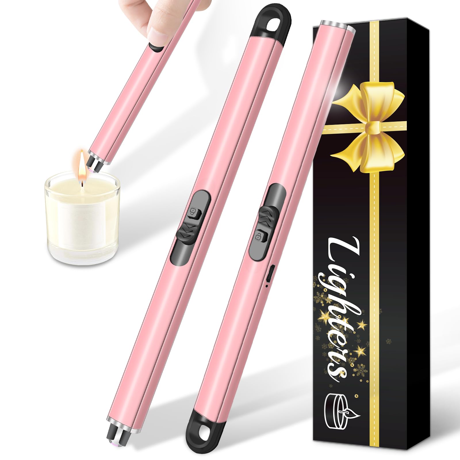 Jamestry 2 PCS Electric Lighter, Pink Candle Lighter Arc Windproof Fla - View 8
