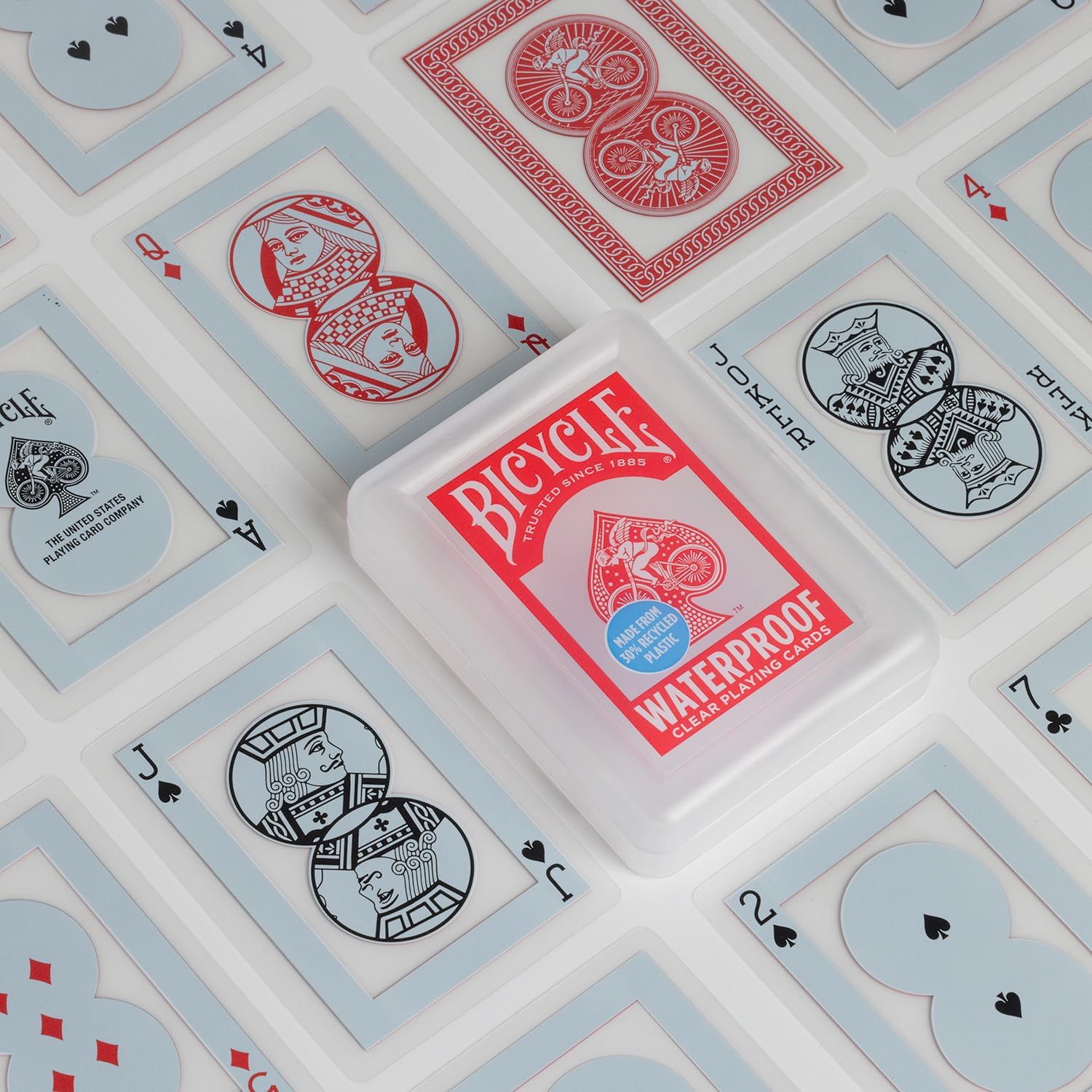 Red Bicycle waterproof plastic playing cards deck for bicycles, durable and waterproof, ideal for outdoor and travel card games.