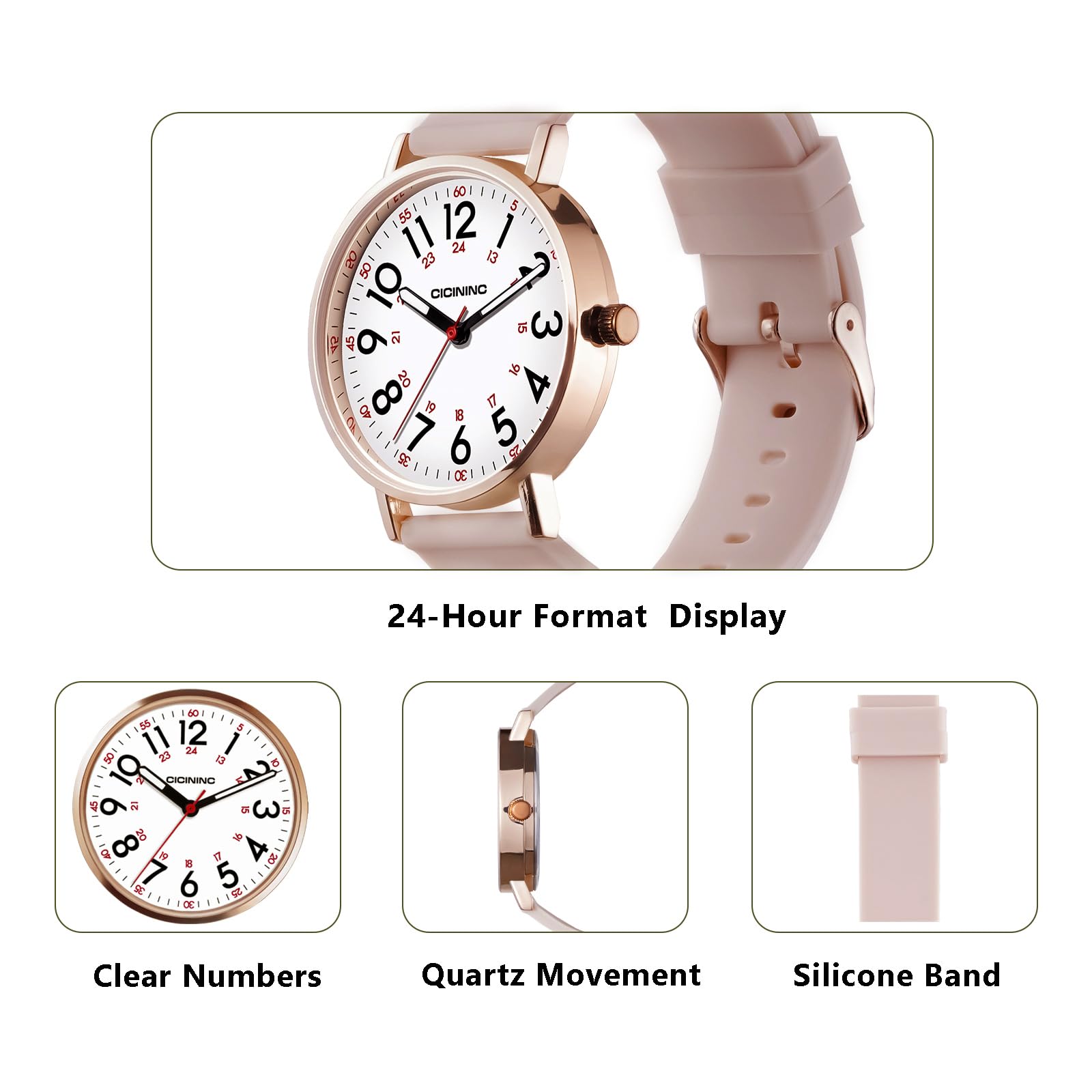 cicininc Watch with Second Hand for Nursing Women | Analog | Military - View 5