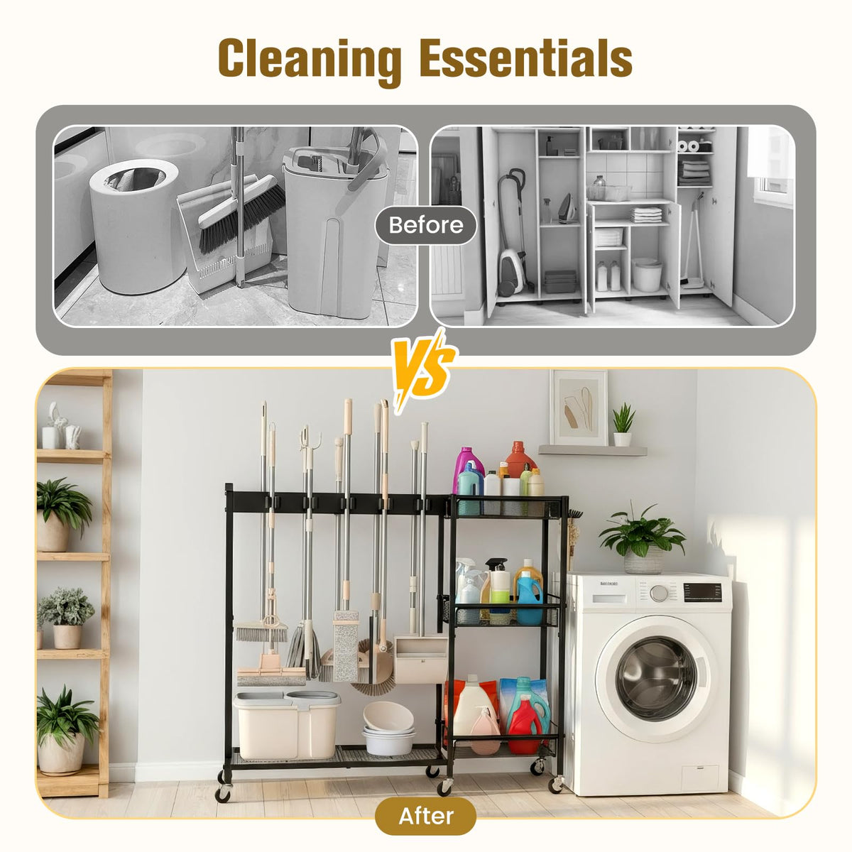 Broom Holder with Cleaning Supplies Organizer Cleaning - Beolisave Official Imagery - 5