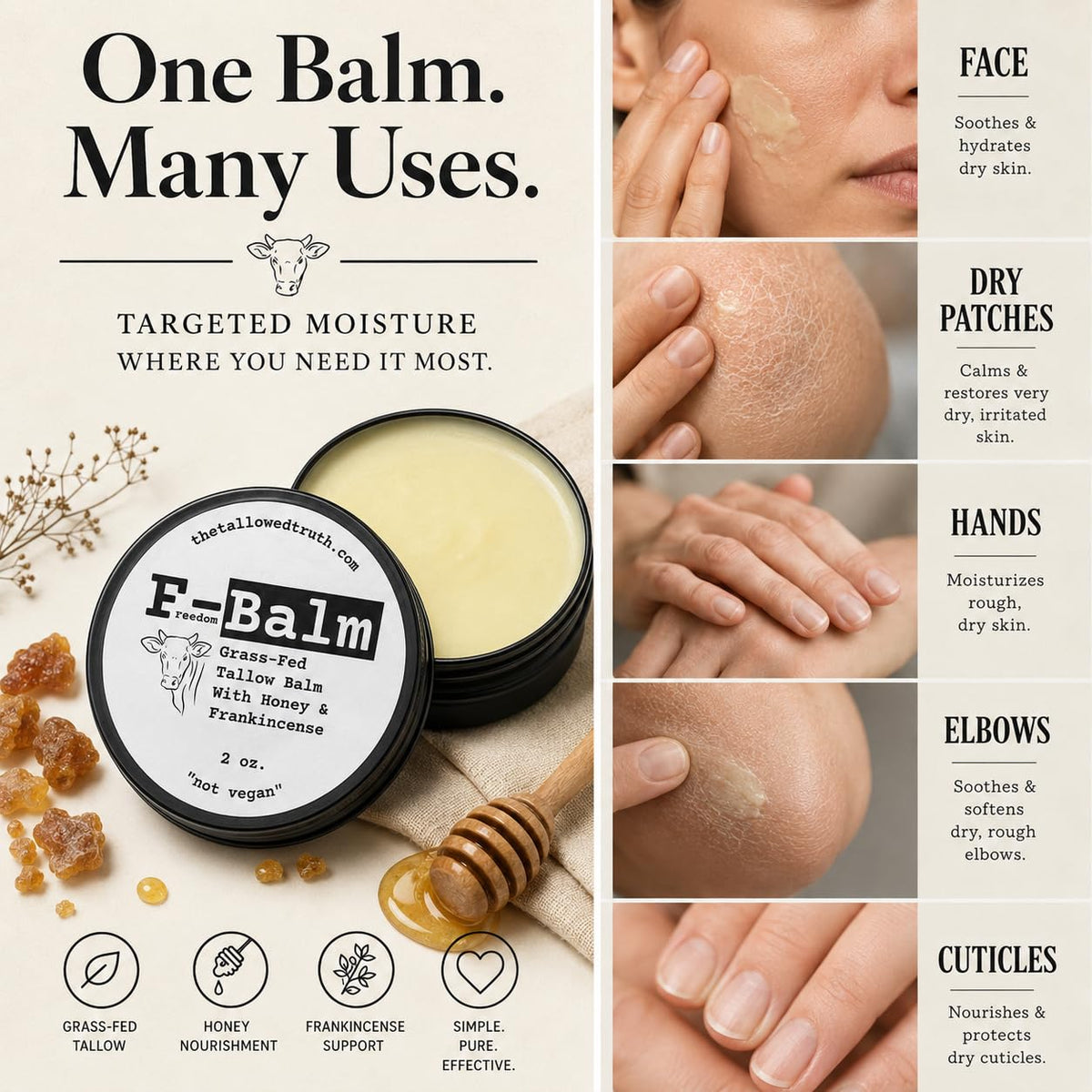 The Tallowed Truth Beef Tallow and Honey Balm 2 oz - The Tallowed Truth Official Imagery - 3