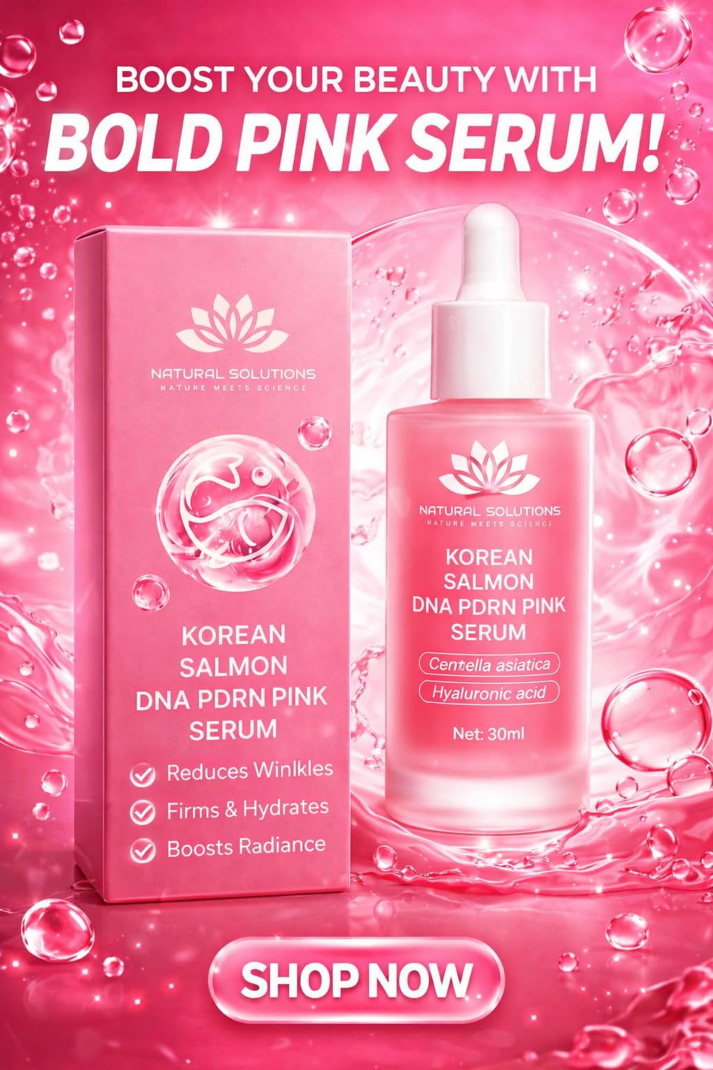 Korean Salmon DNA PDRN Pink Serum, Hyaluronic Acid, Peptides, - Natural Solutions Nature Meets Science