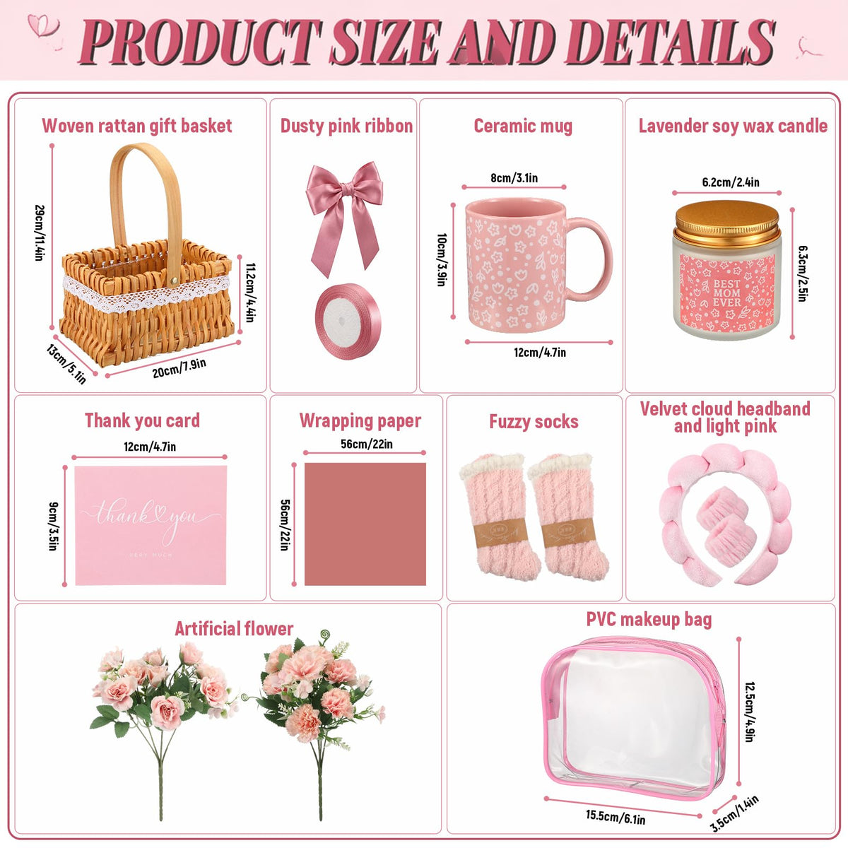 Newtay 14 Pcs Pink Gift Basket for Woman Spa Set Candle Mug - Newtay Official Imagery - 3