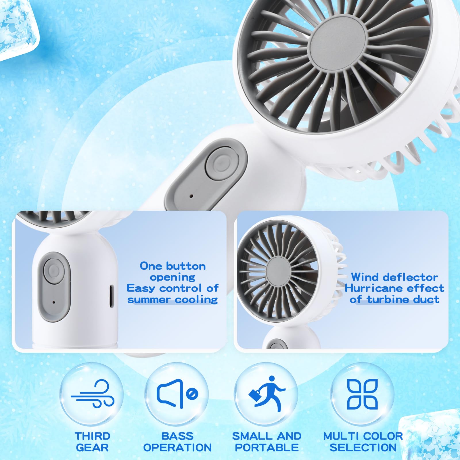 Rossesay 1 Pcs Mini Portable Fan 3 Speed Rechargeable, White - View 5