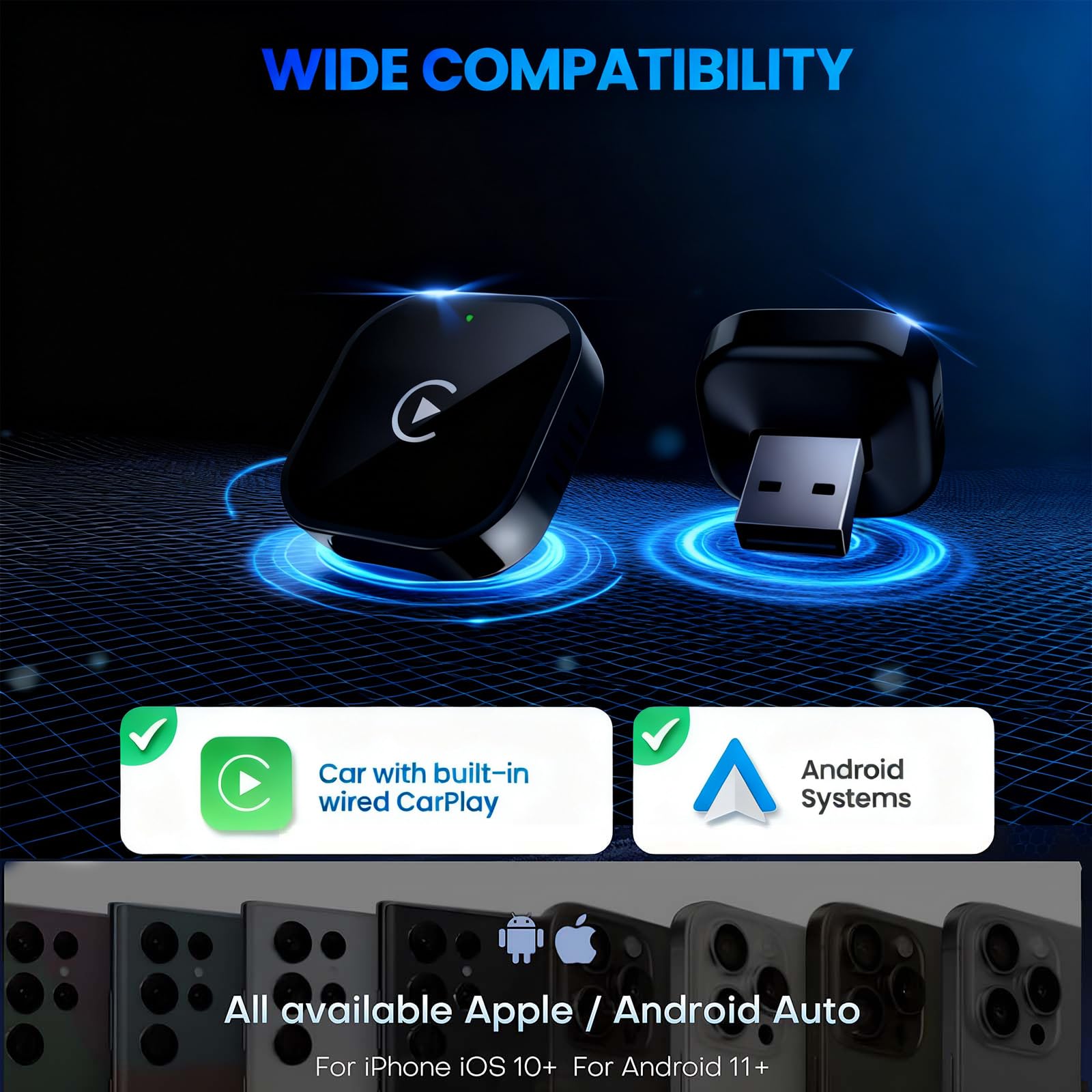 Yizro Wireless CarPlay Adapter for Apple iPhone & Android, 2-in-1 by Yizro - Angle View 2