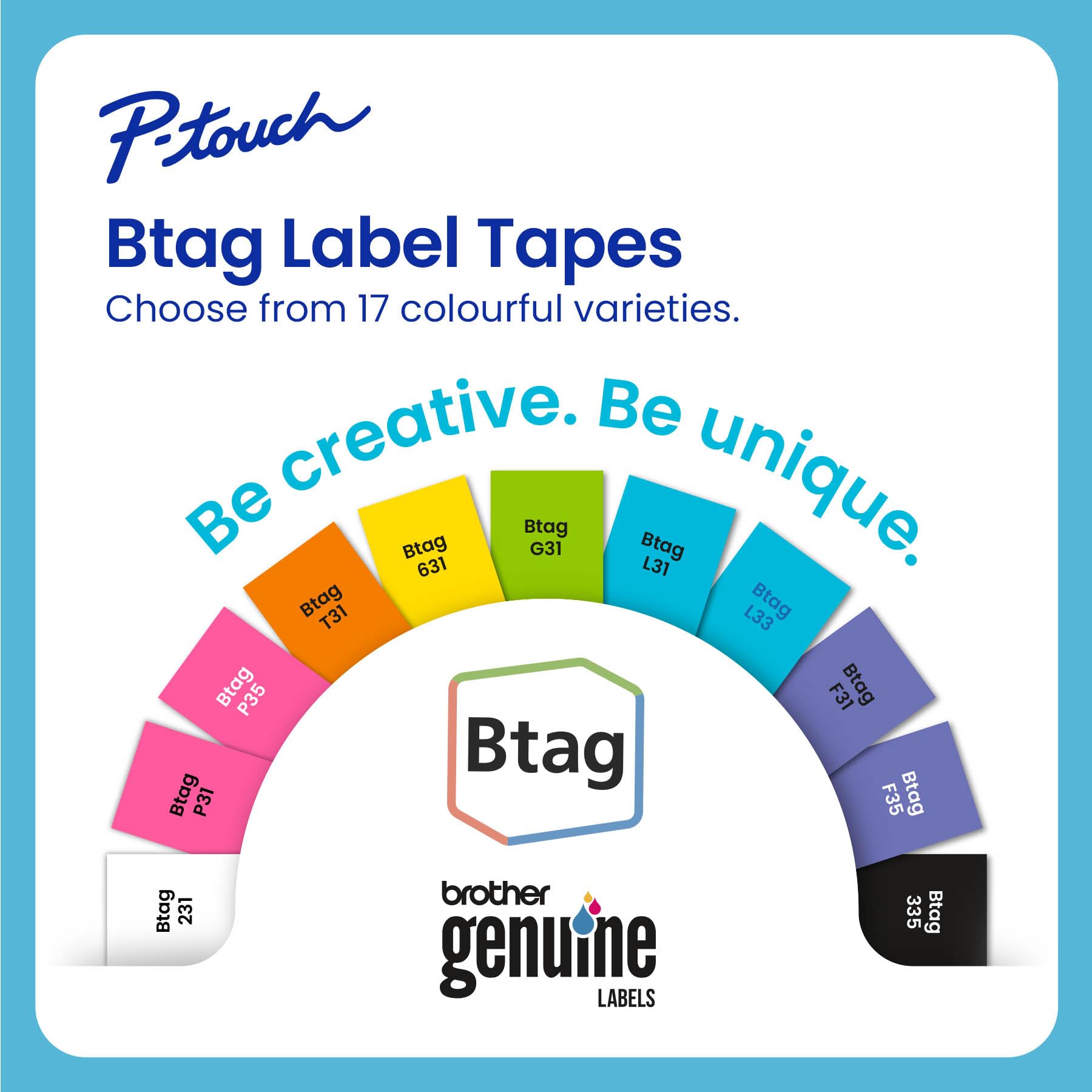 Brother Genuine P-Touch Btag label tape, black on white, 1/2 inch by 13.1 feet, compatible with Brother PT-N series label makers.
