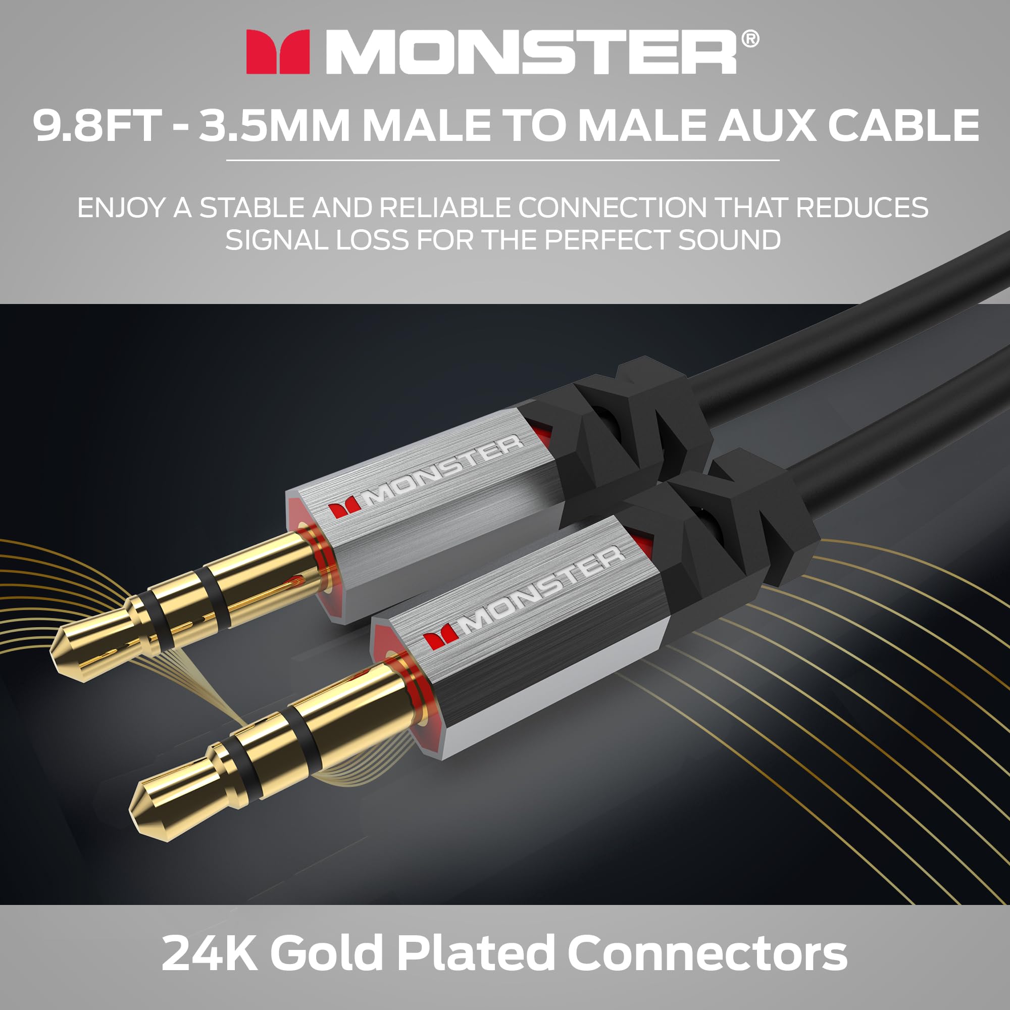 Monster Gen2 Essentials Audio Cable 3.5mm Male to Male Aux Cord, by Monster - Angle View 3